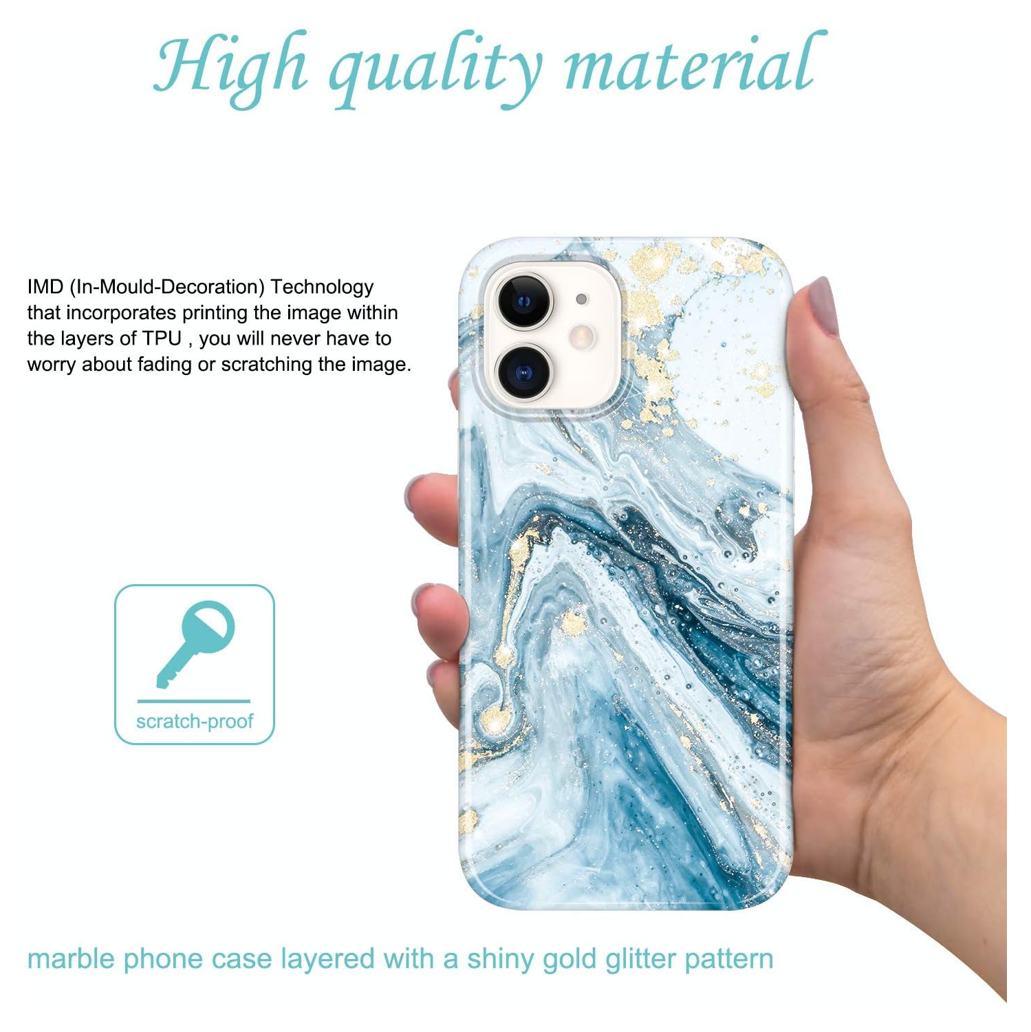 Gold Sparkle Glitter Case Compatible with iPhone 12 Mini Marble Design Slim Shockproof TPU Soft Rubber