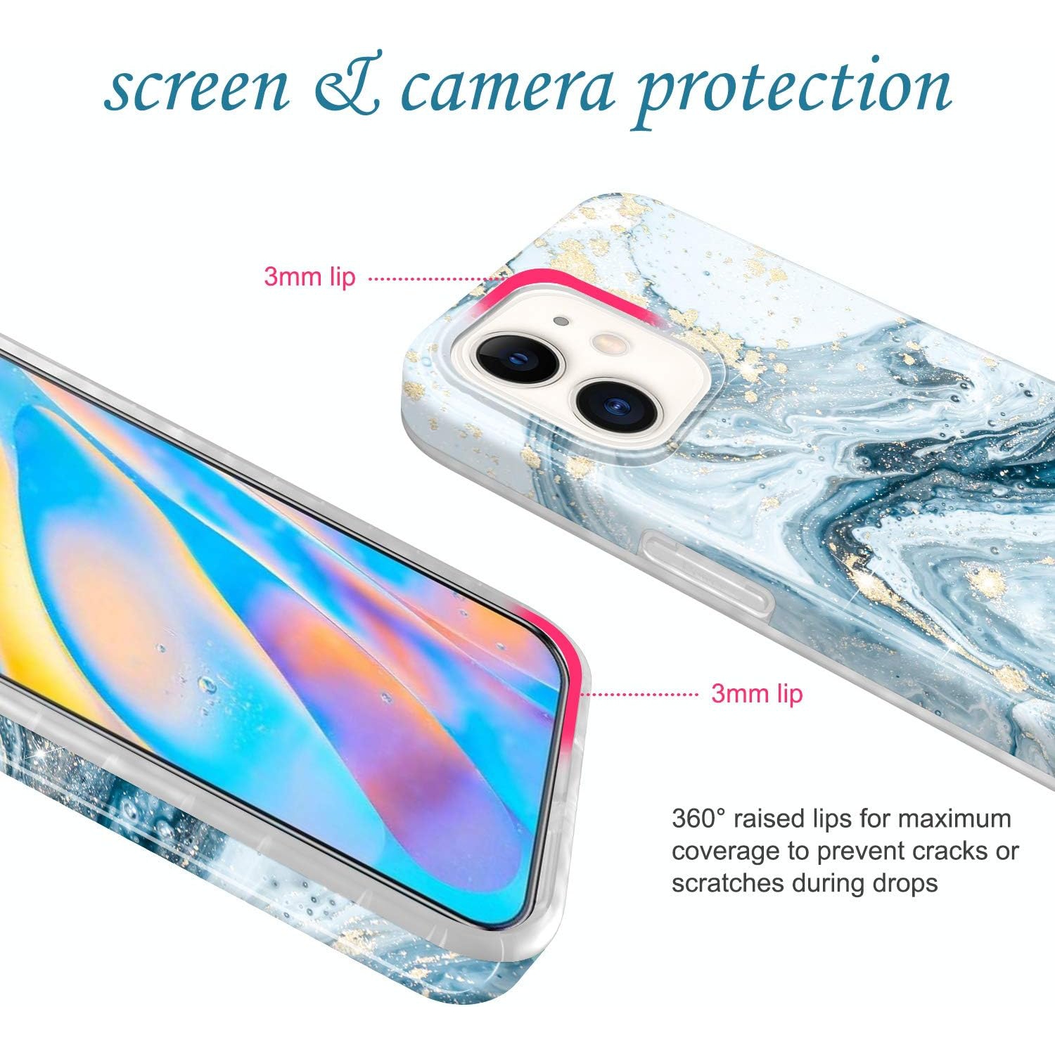 Gold Sparkle Glitter Case Compatible with iPhone 12 Mini Marble Design Slim Shockproof TPU Soft Rubber