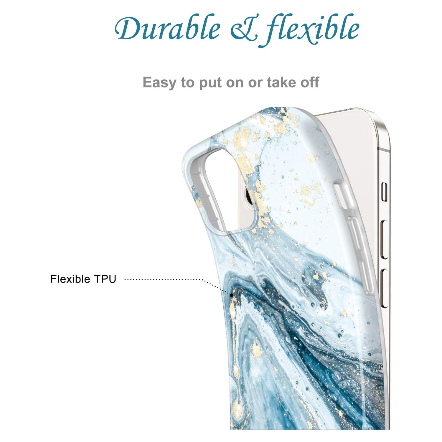 Gold Sparkle Glitter Case Compatible with iPhone 12 Mini Marble Design Slim Shockproof TPU Soft Rubber