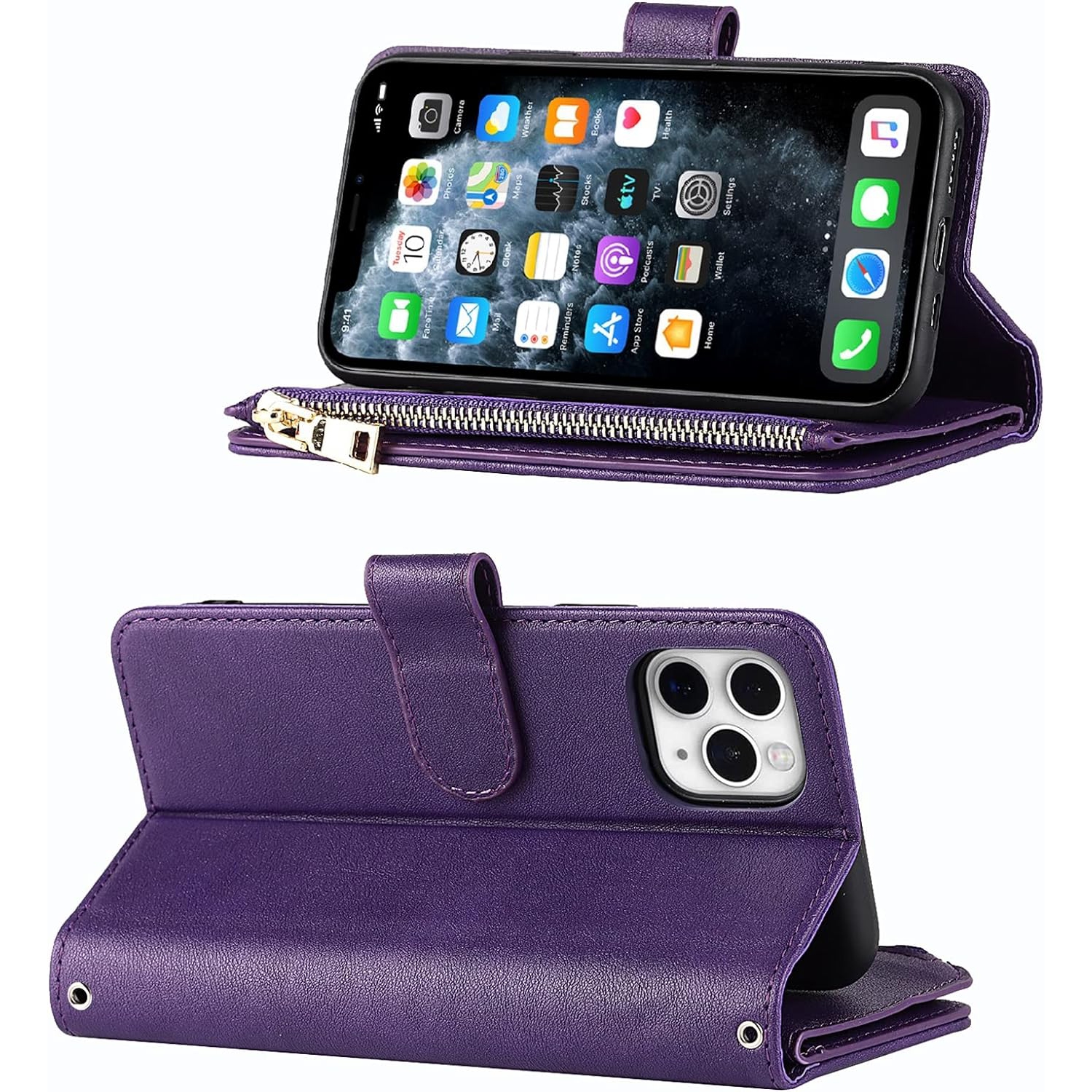 Compatible with iPhone 11 Pro Wallet Case,[9 Card Slots] Removable Adjustable Crossbody Necklace Lanyard