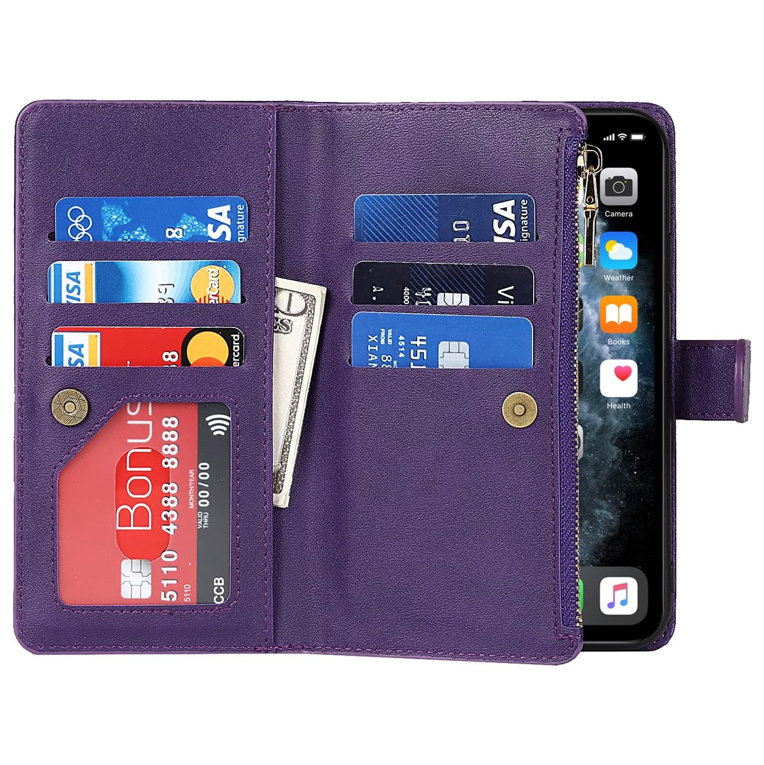 Compatible with iPhone 11 Pro Wallet Case,[9 Card Slots] Removable Adjustable Crossbody Necklace Lanyard