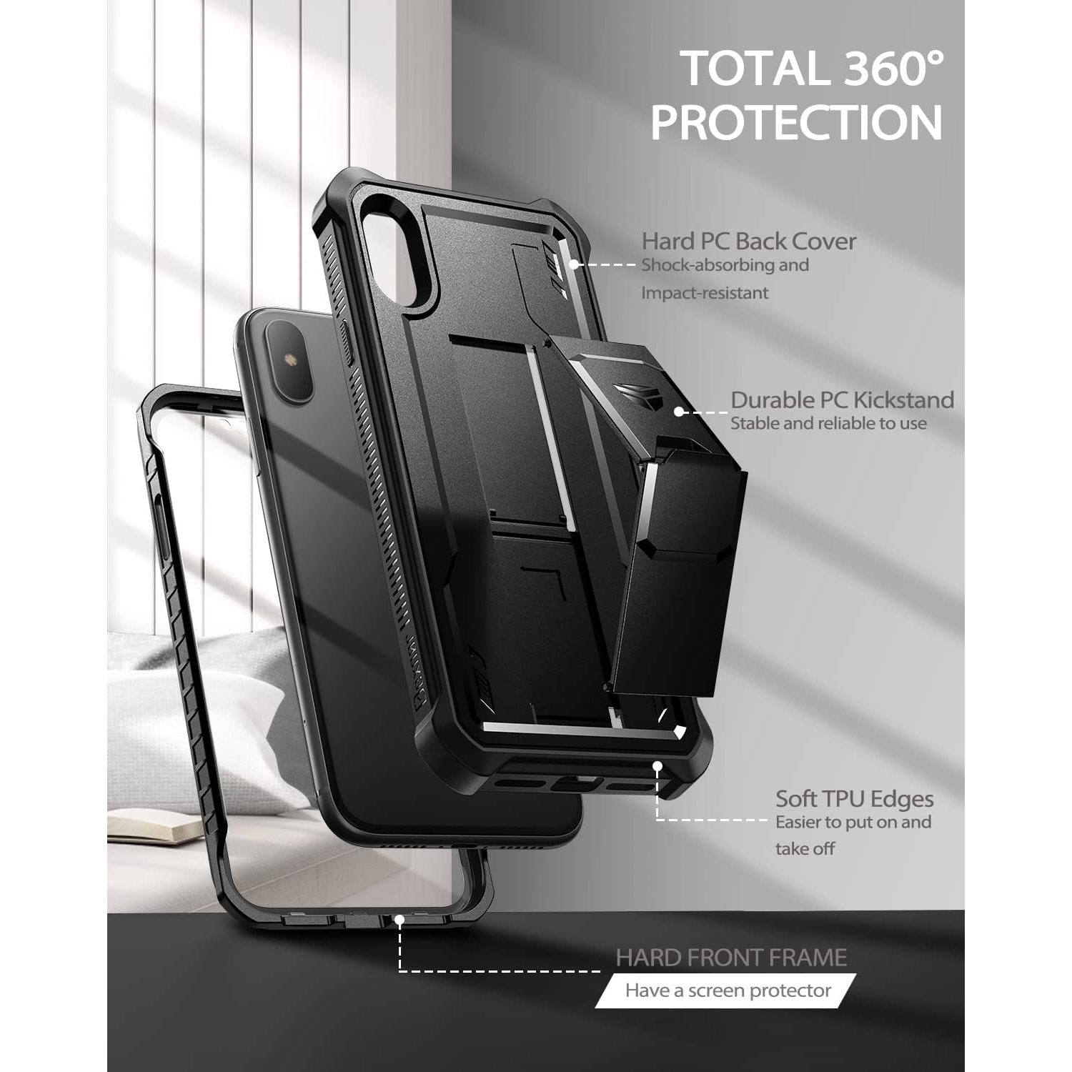 Case for iPhone Xs 360 Full Body Heavy Duty Rugged Shockproof Military Drop Tested Protective Cover Built in