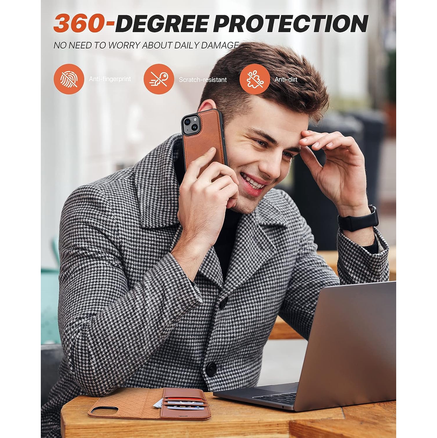 Étui portefeuille iPhone 14 avec porte-cartes, rabat magnétique amovible en cuir pu 2-en-1