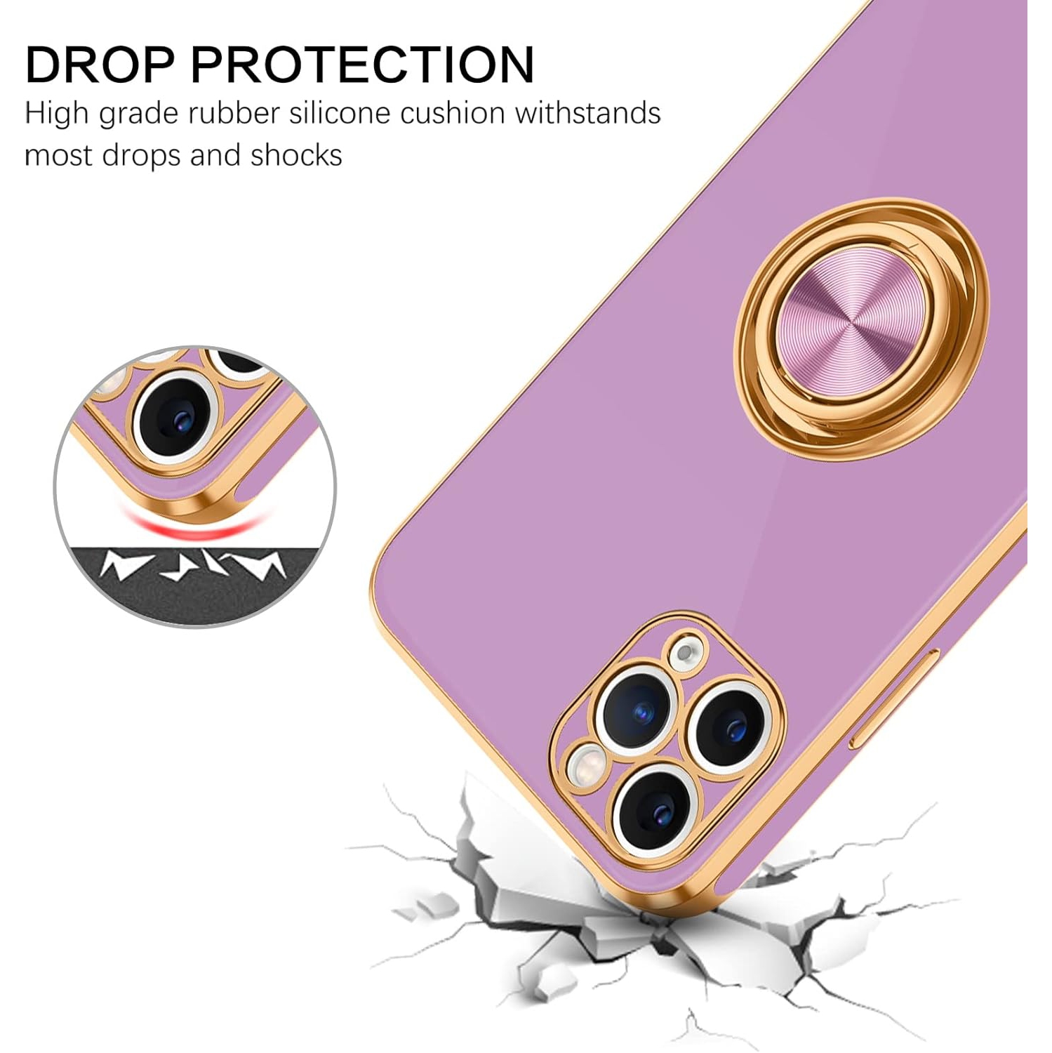 iPhone 11 Pro Case, iPhone 11 Pro Phone Case Ring Holder Edge Plating Rotation Kickstand Soft Silicone TPU