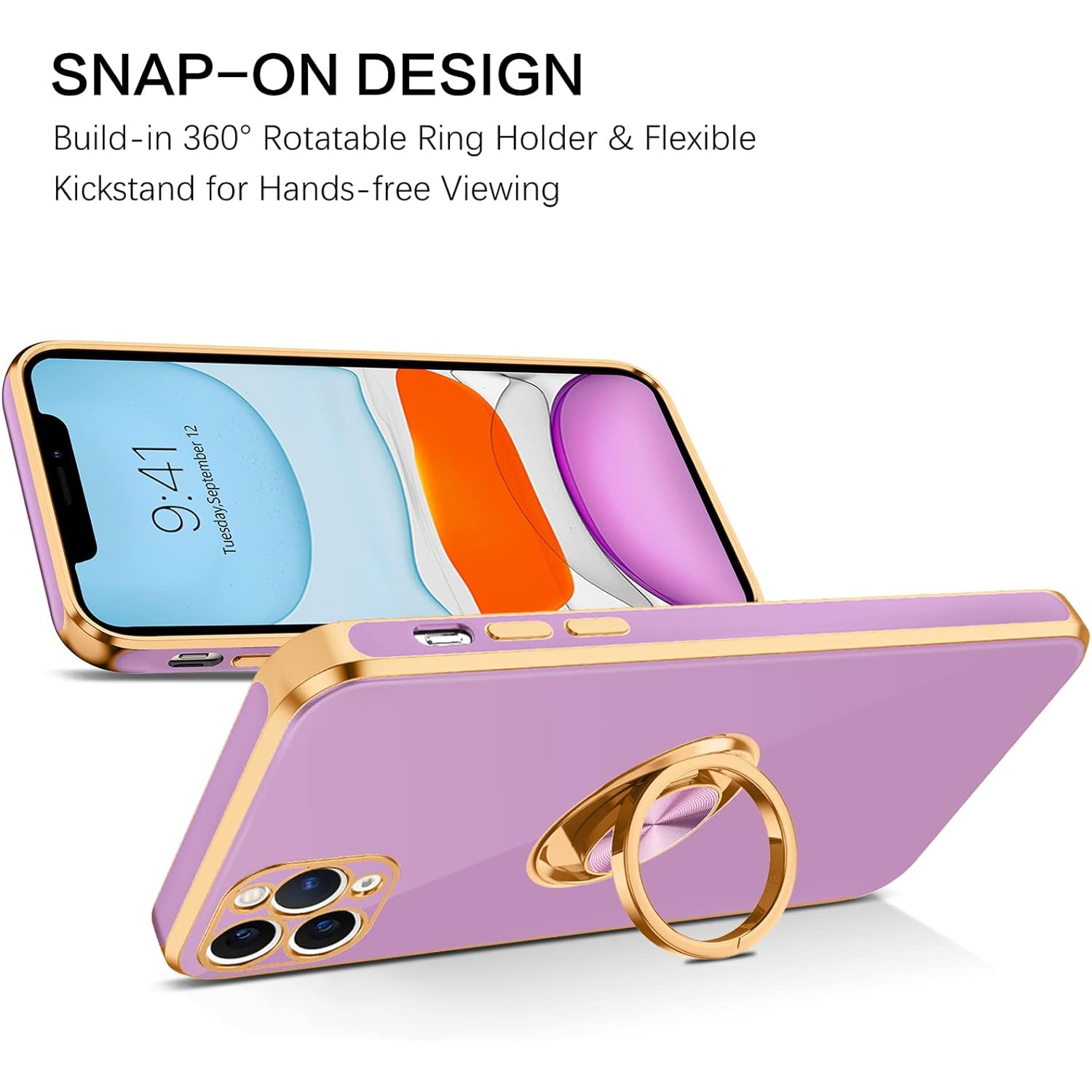 iPhone 11 Pro Case, iPhone 11 Pro Phone Case Ring Holder Edge Plating Rotation Kickstand Soft Silicone TPU