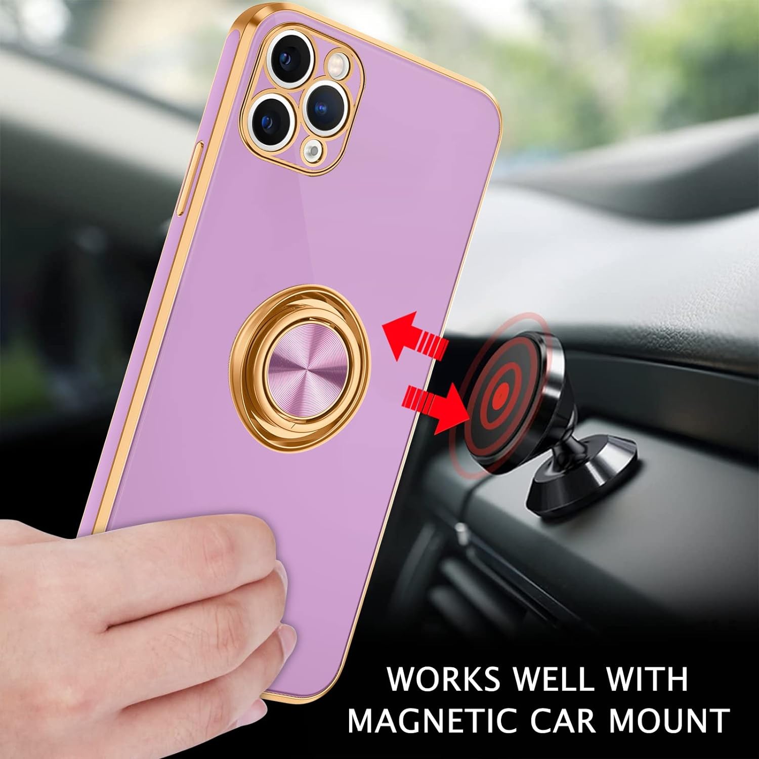 iPhone 11 Pro Case, iPhone 11 Pro Phone Case Ring Holder Edge Plating Rotation Kickstand Soft Silicone TPU
