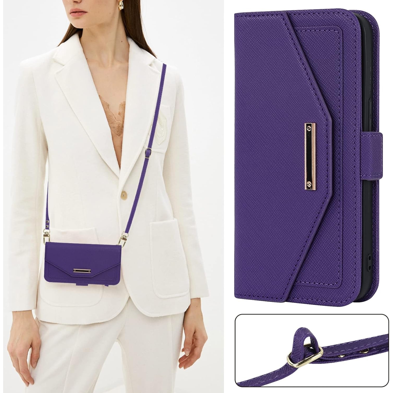 Crossbody Wallet for iPhone 14 Plus Case with Adjustable Lanyard Strap Credit Card Holder 6.7",PU Leather