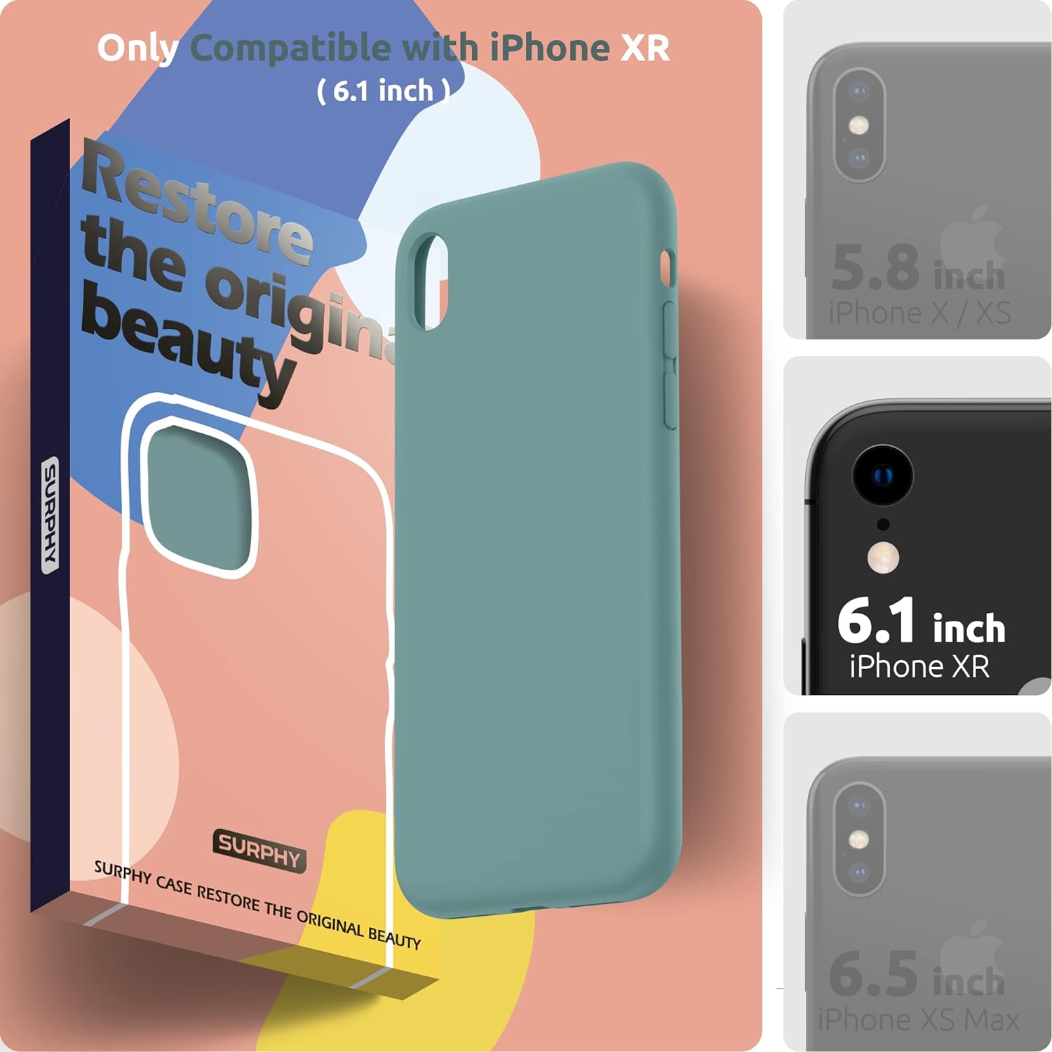 Étui en silicone compatible avec l'étui pour téléphone intelligent iPhone XR de 6,1 po, étui souple en silicone liquide (