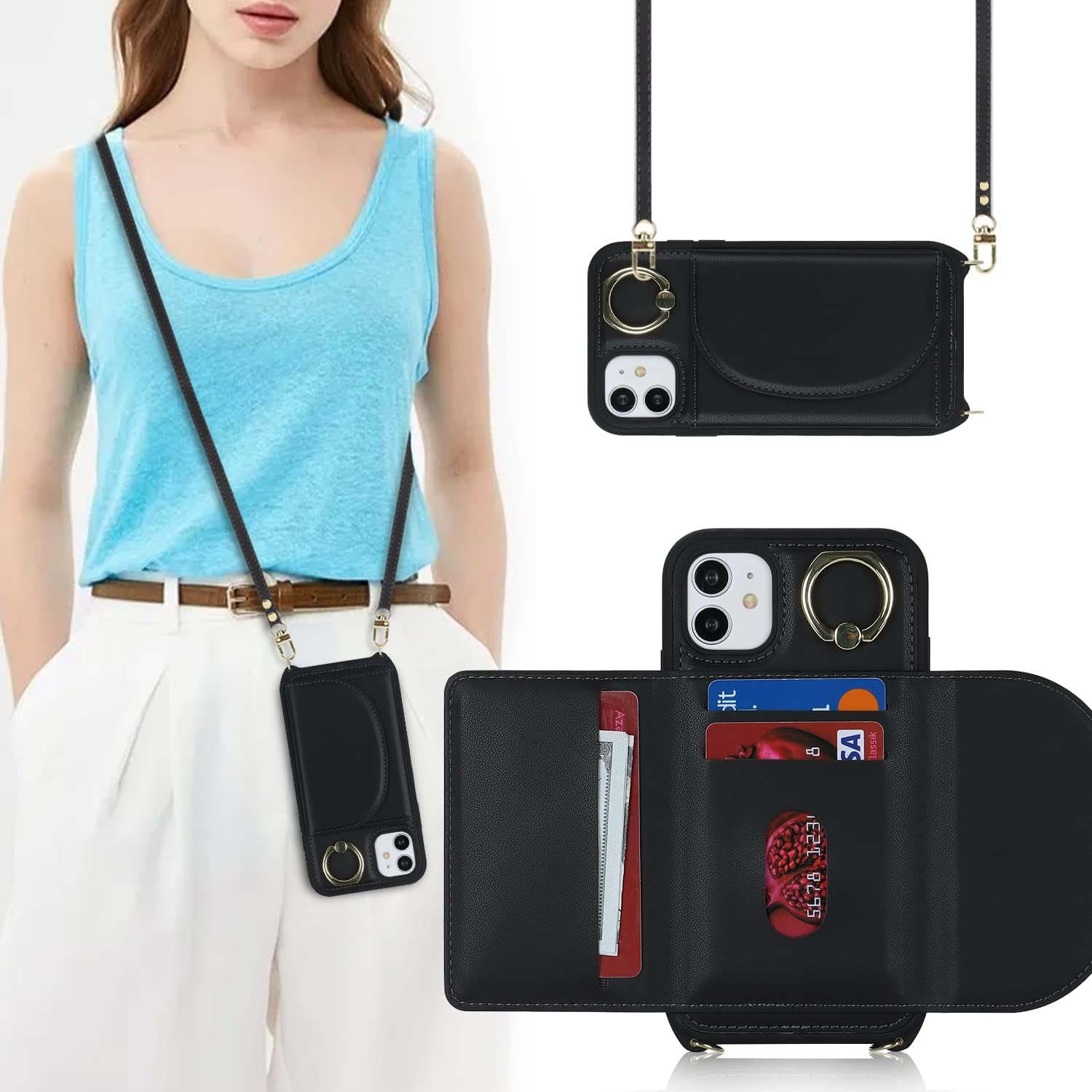 etui iPhone 11 Phone Case with Card Holder,iPhone 11 Wallet case Crossbody for Women, Phone Cover with Credit