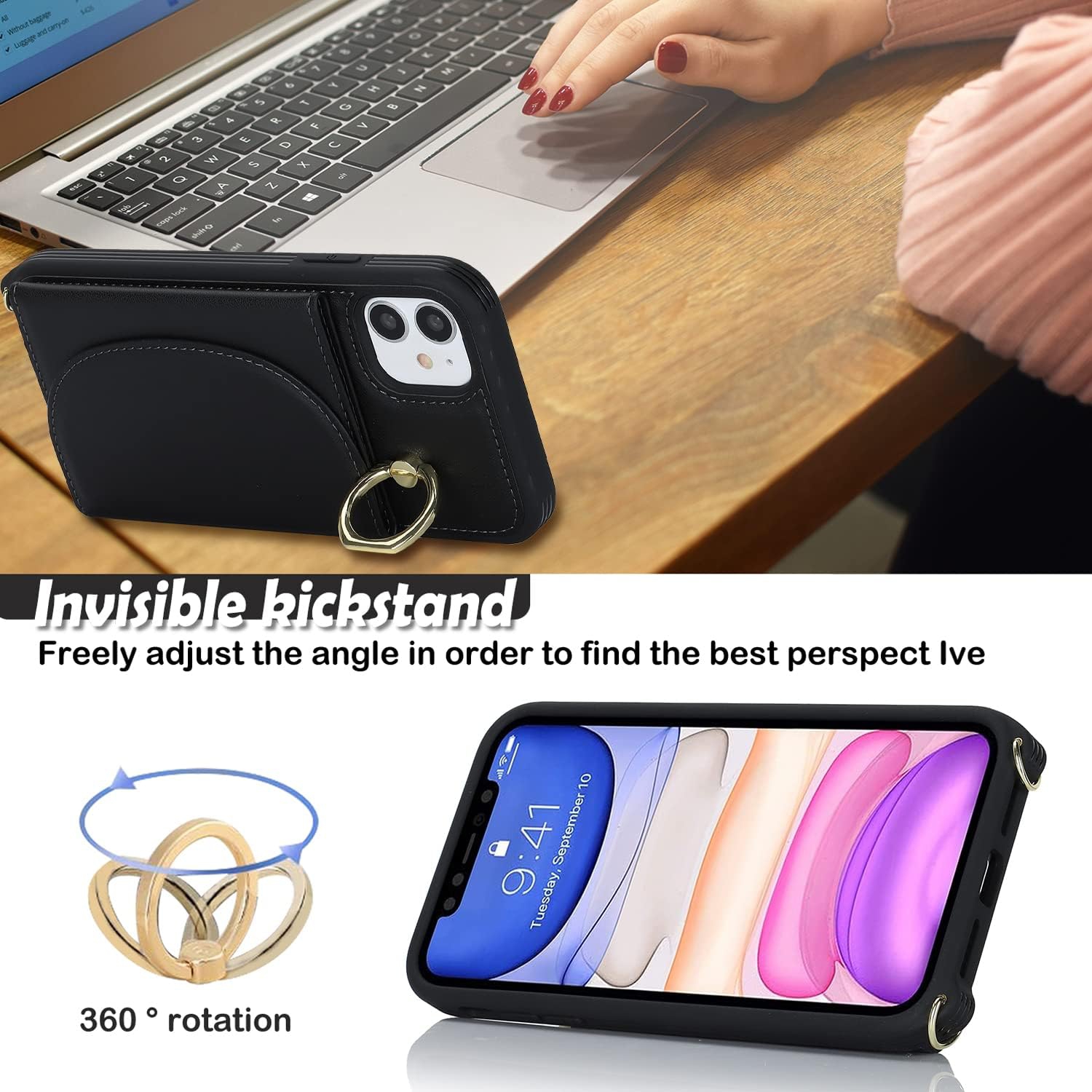 etui iPhone 11 Phone Case with Card Holder,iPhone 11 Wallet case Crossbody for Women, Phone Cover with Credit