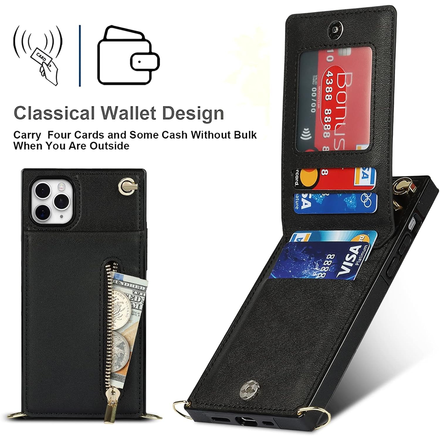 Crossbody Phone Case for iPhone 11 Pro Case with Card Holder for Women,iPhone 11 Pro Case Wallet with Strap