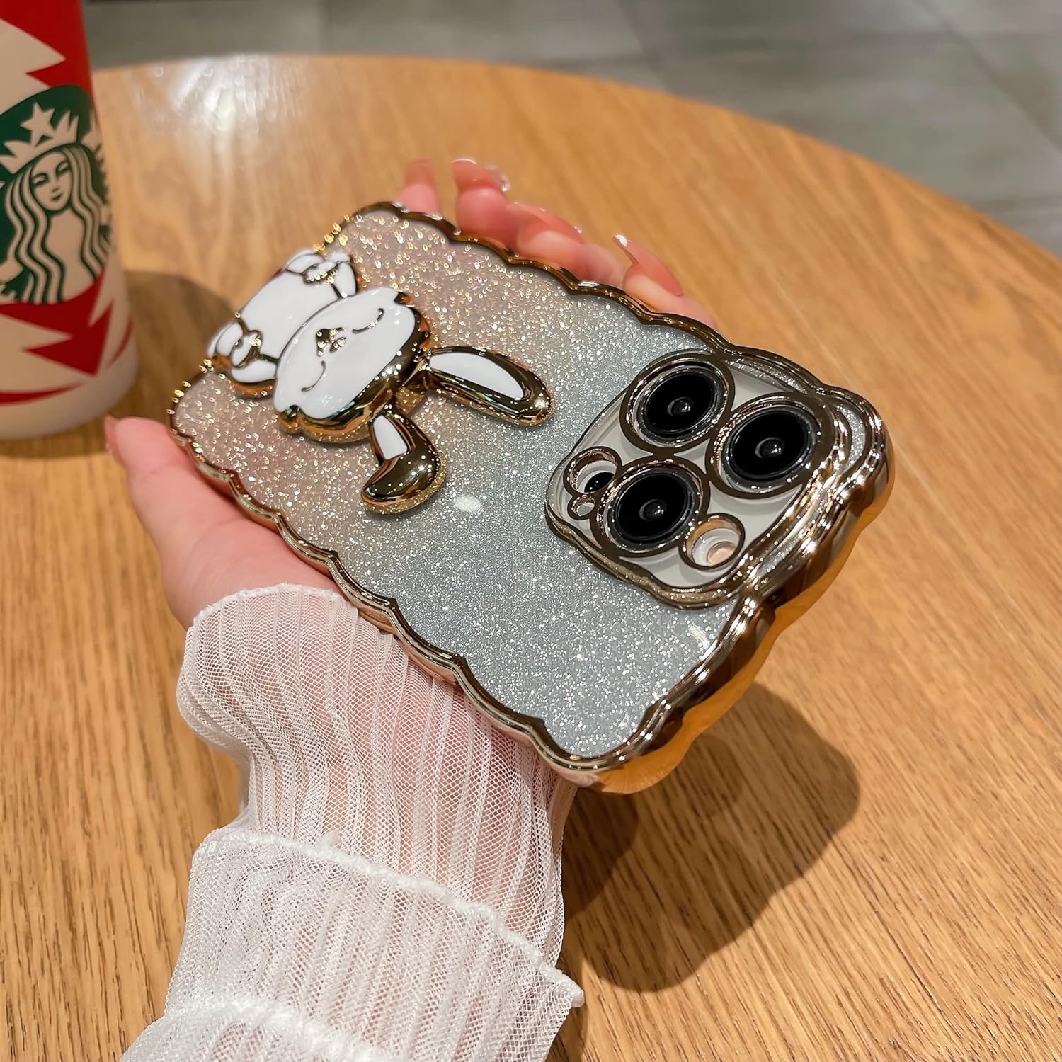 Designed for iPhone 11 Pro Max Glitter Case, Luxury Plating Cute Bling Rabbit Kickstand Phone Cover for Women