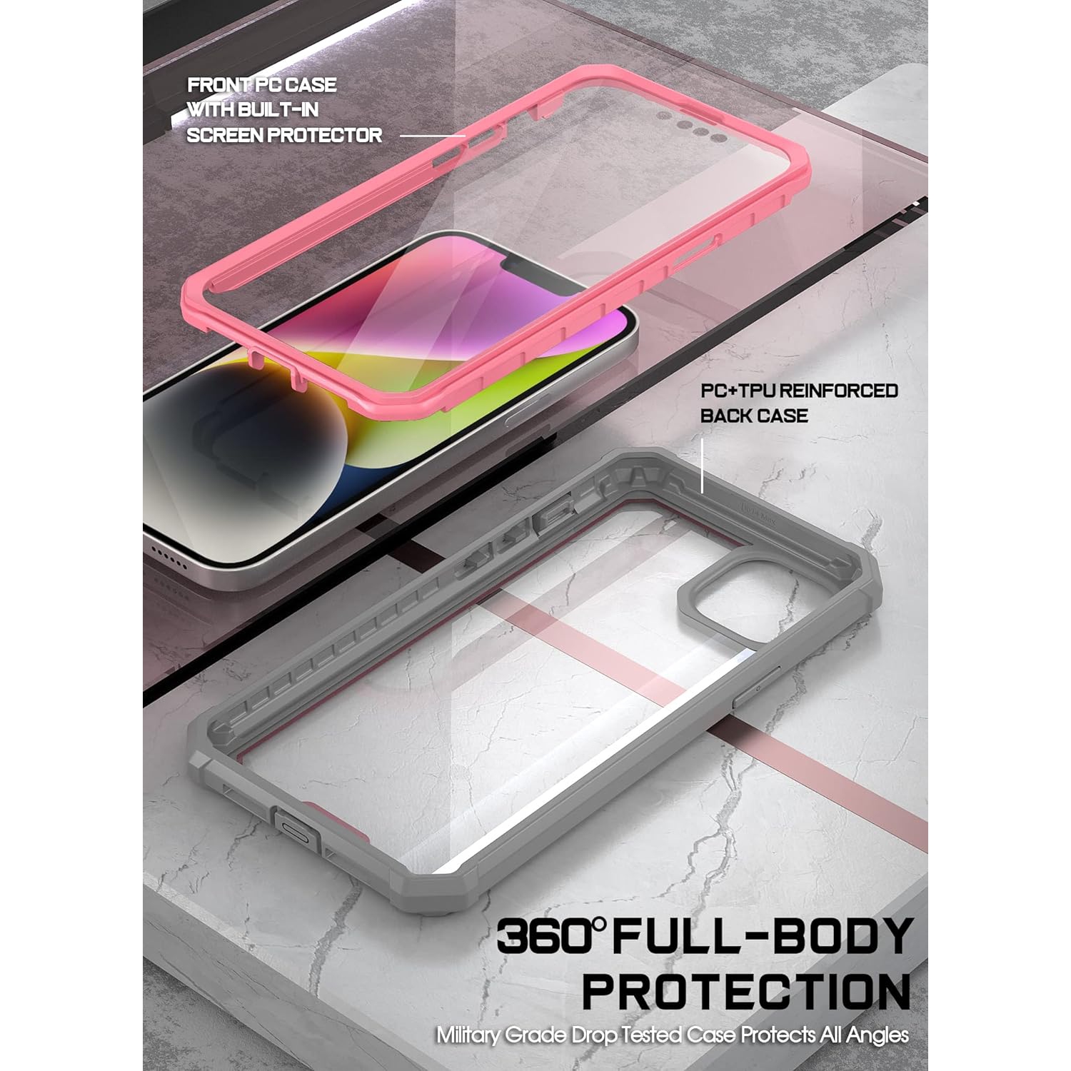 Guardian Case for iPhone 14 6.1 Inch, [6FT Mil-Grade Drop Tested], Full-Body Hybrid Shockproof Bumper Cover