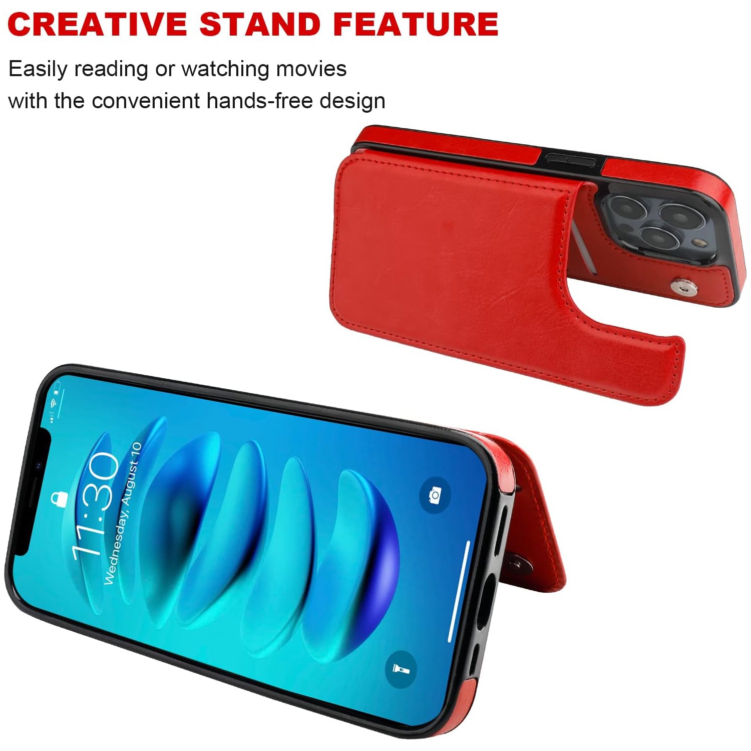 Compatible with iPhone 14 Pro Max Wallet Case with Card Holder, PU Leather Kickstand Card Slots Case, Double