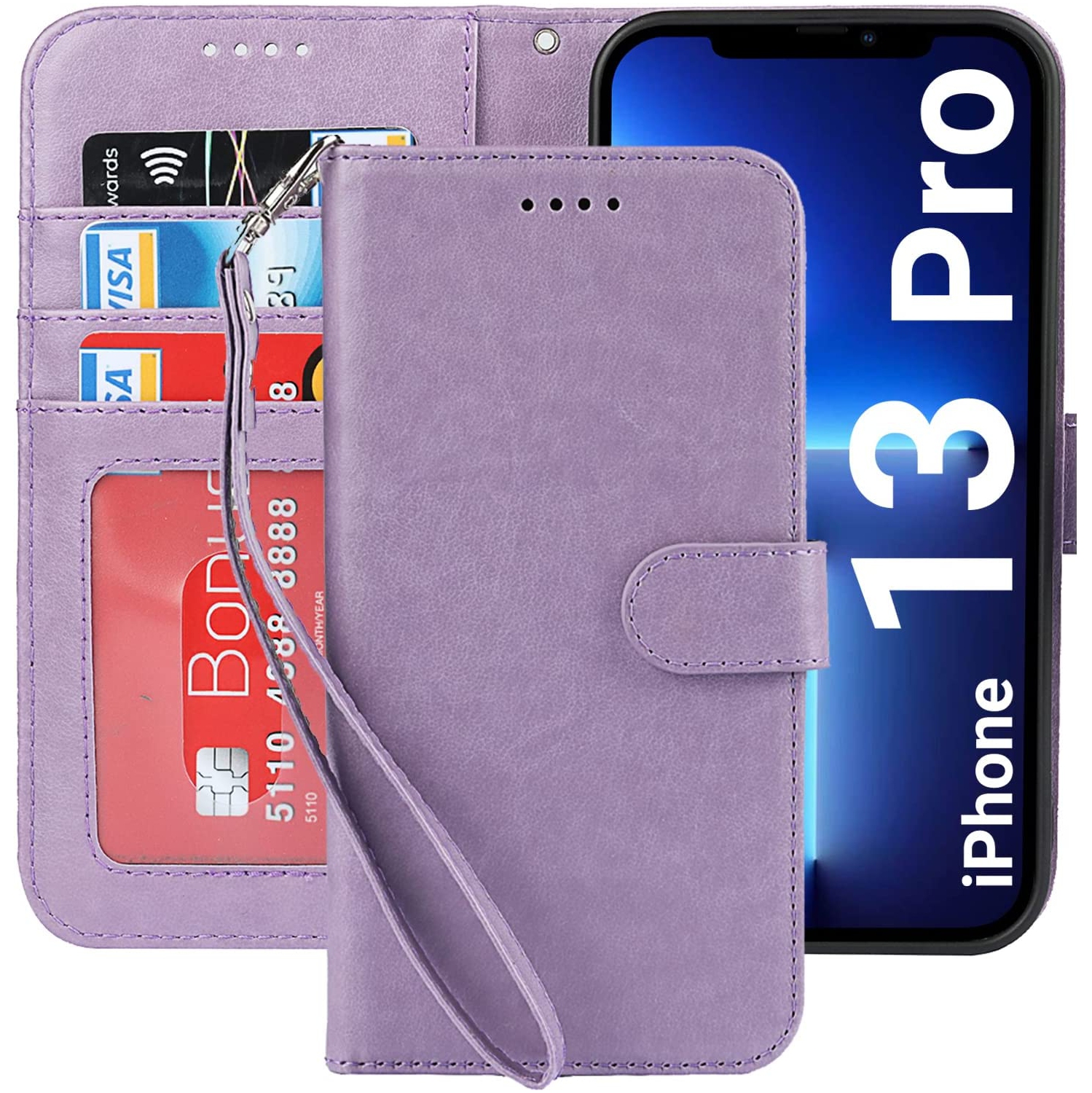 iPhone 13 Pro Wallet Case,Premium Leather Card Holder Card Slot Magnetic Closure Flip Kickstand Women Wallet