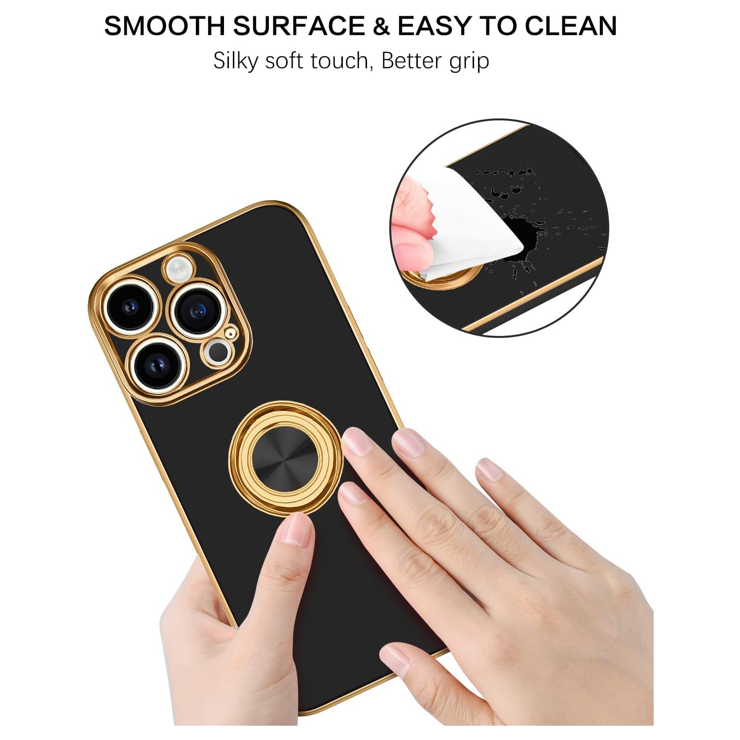 iPhone 14 Pro Case, iPhone 14 Pro Phone Case Ring Holder Edge Plating Kickstand Soft Silicone Bumper Women