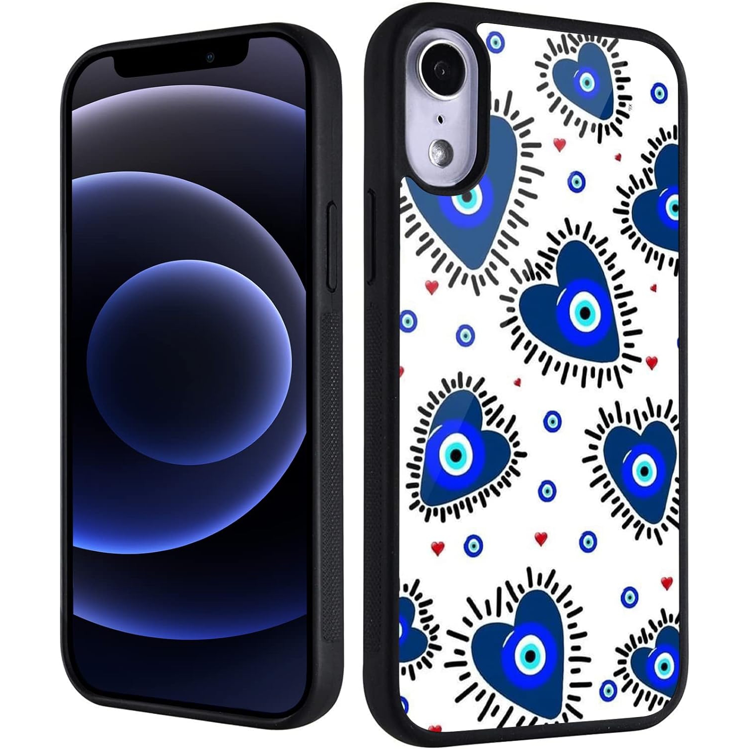 for iPhone XR Girls Women Love Heart Case Evil Eyes Print Soft TPU Hard Back Shockproof Anti-Scratch Protective
