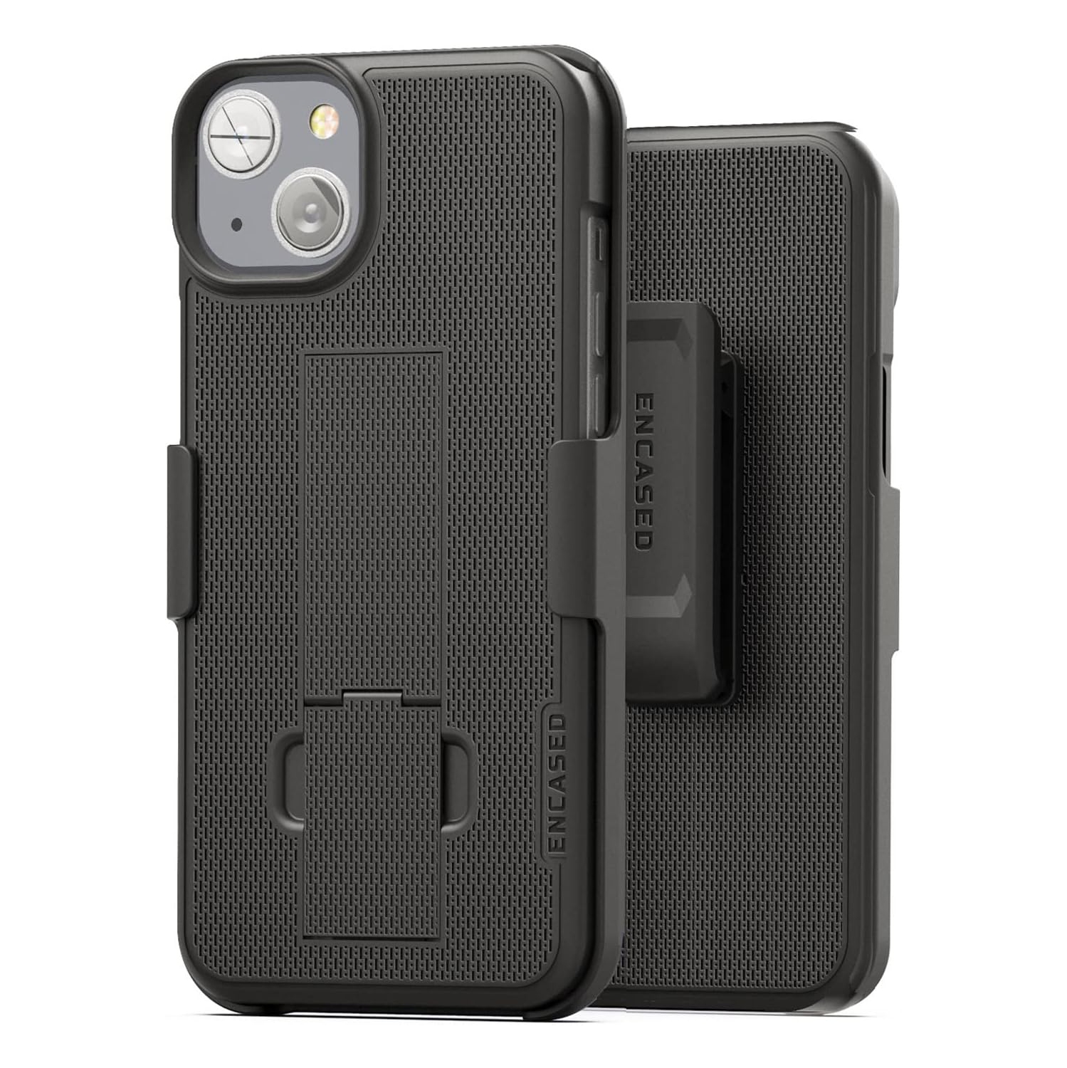 DuraClip Holster Designed for iPhone 14 Case with Belt Clip and Kickstand (Matte Black)