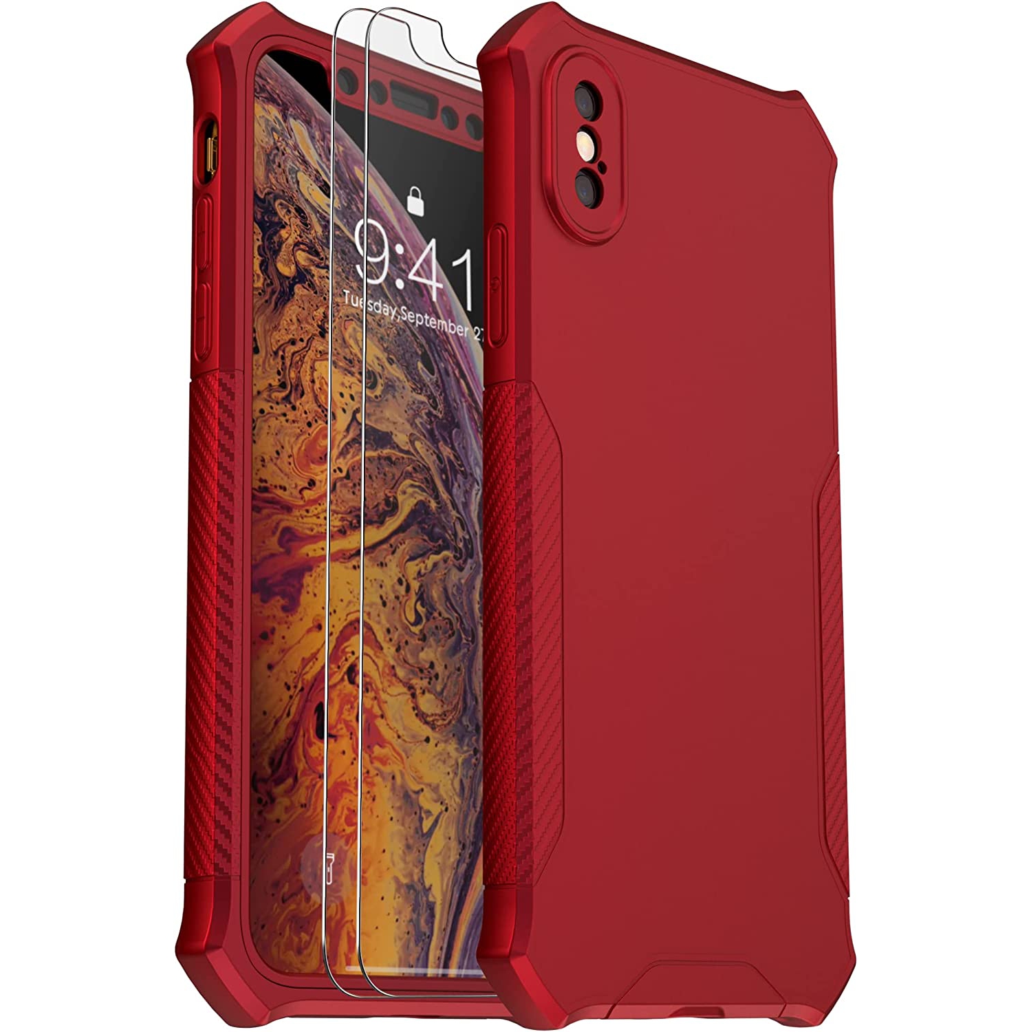 for iPhone X Case and iPhone Xs Case 5.8 inches with 2 Screen Protector Tempered Glass,Shockproof Hard PC Front