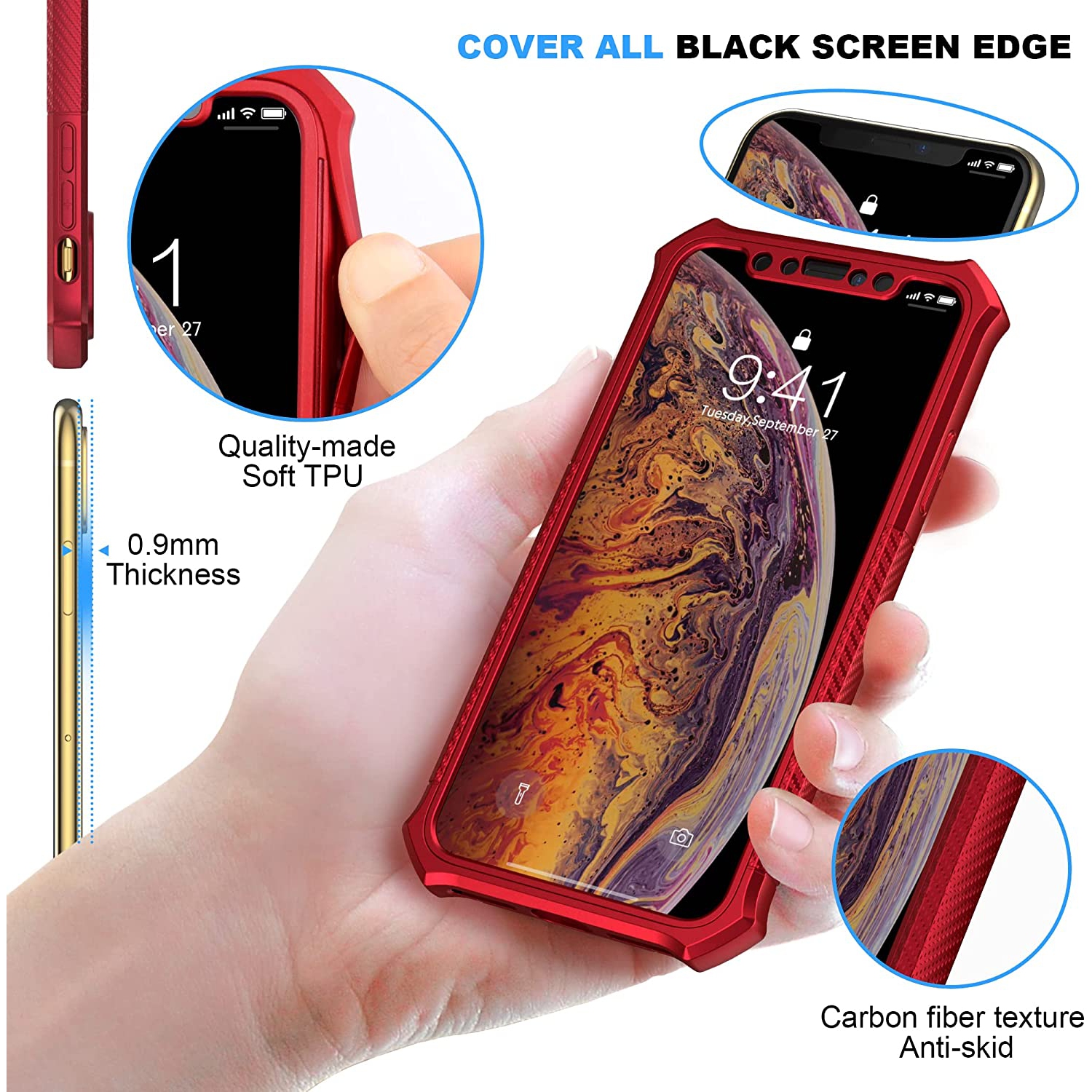 for iPhone X Case and iPhone Xs Case 5.8 inches with 2 Screen Protector Tempered Glass,Shockproof Hard PC Front