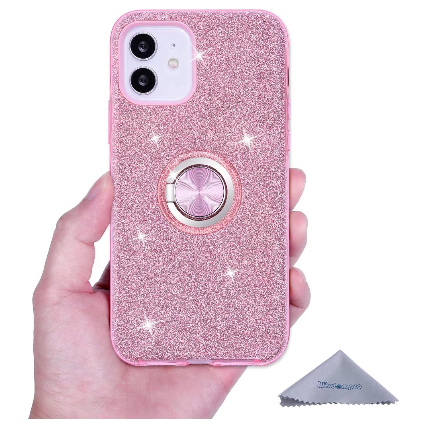 iPhone 12 Mini Case, Cute Glitter Bling Sparkle Protective Case with Ring Kickstand, Women Girls Phone Case