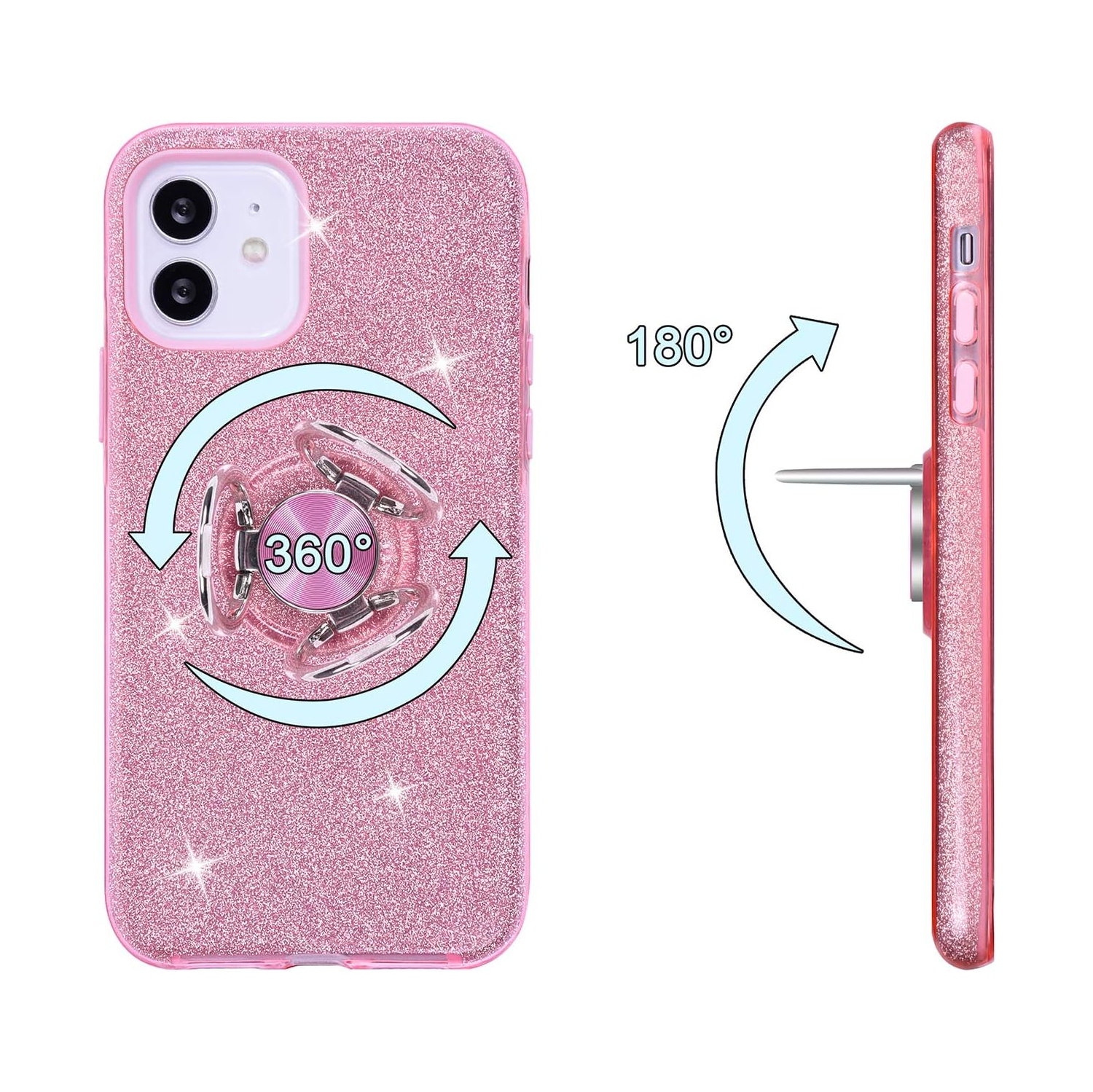iPhone 12 Mini Case, Cute Glitter Bling Sparkle Protective Case with Ring Kickstand, Women Girls Phone Case