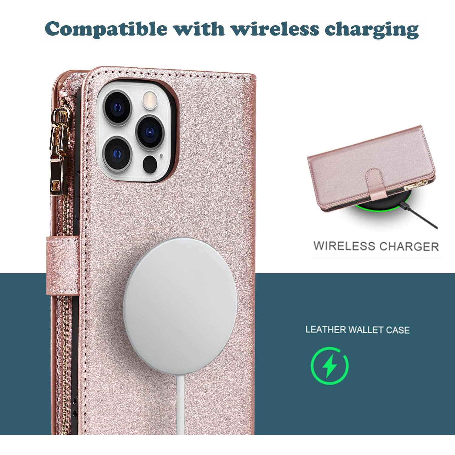 etui iPhone 14 Pro Case Wallet with Card Holder,iPhone 14 Pro Phone case for Women,Crossbody Zipper Wallet