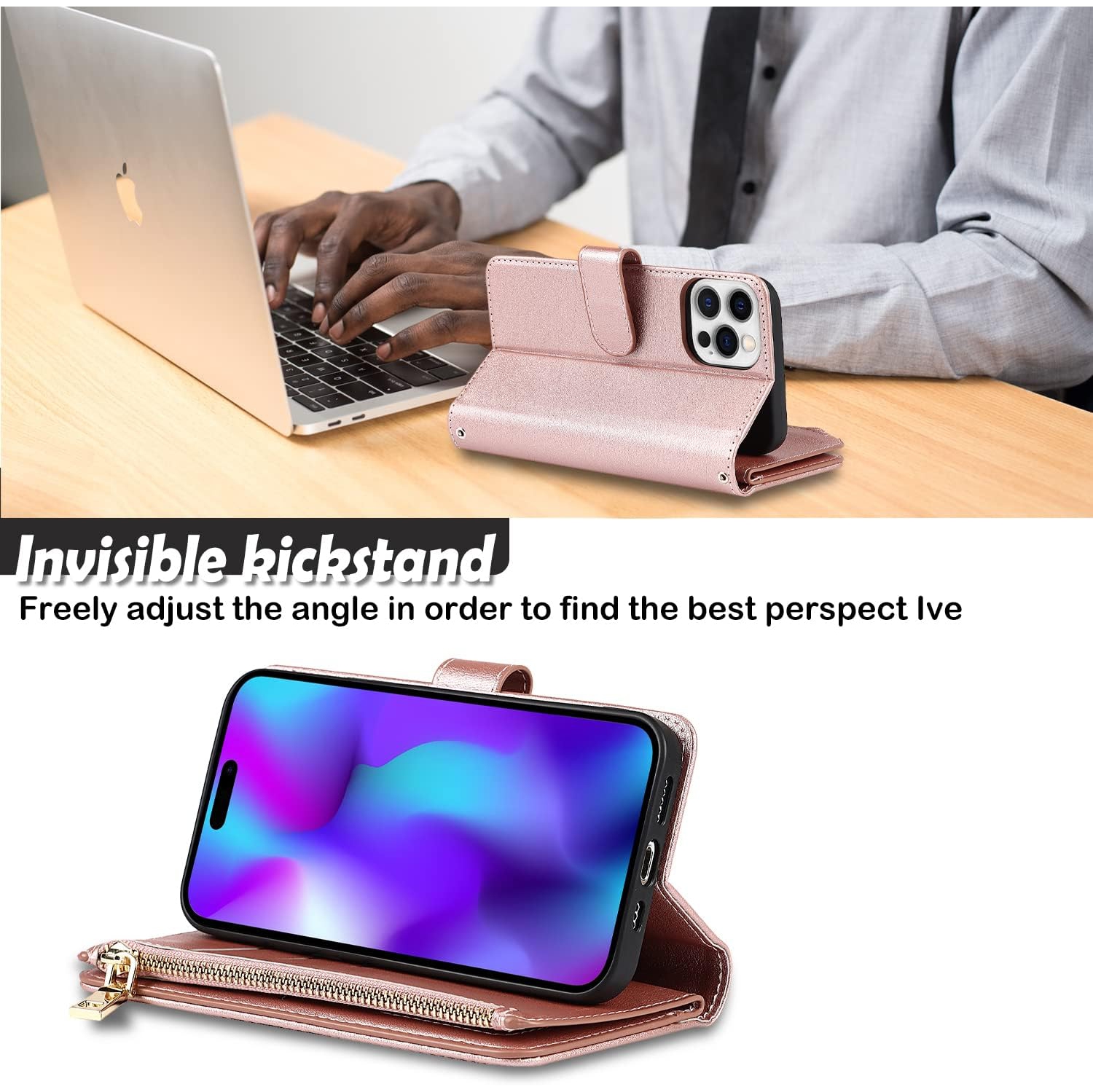 etui iPhone 14 Pro Case Wallet with Card Holder,iPhone 14 Pro Phone case for Women,Crossbody Zipper Wallet