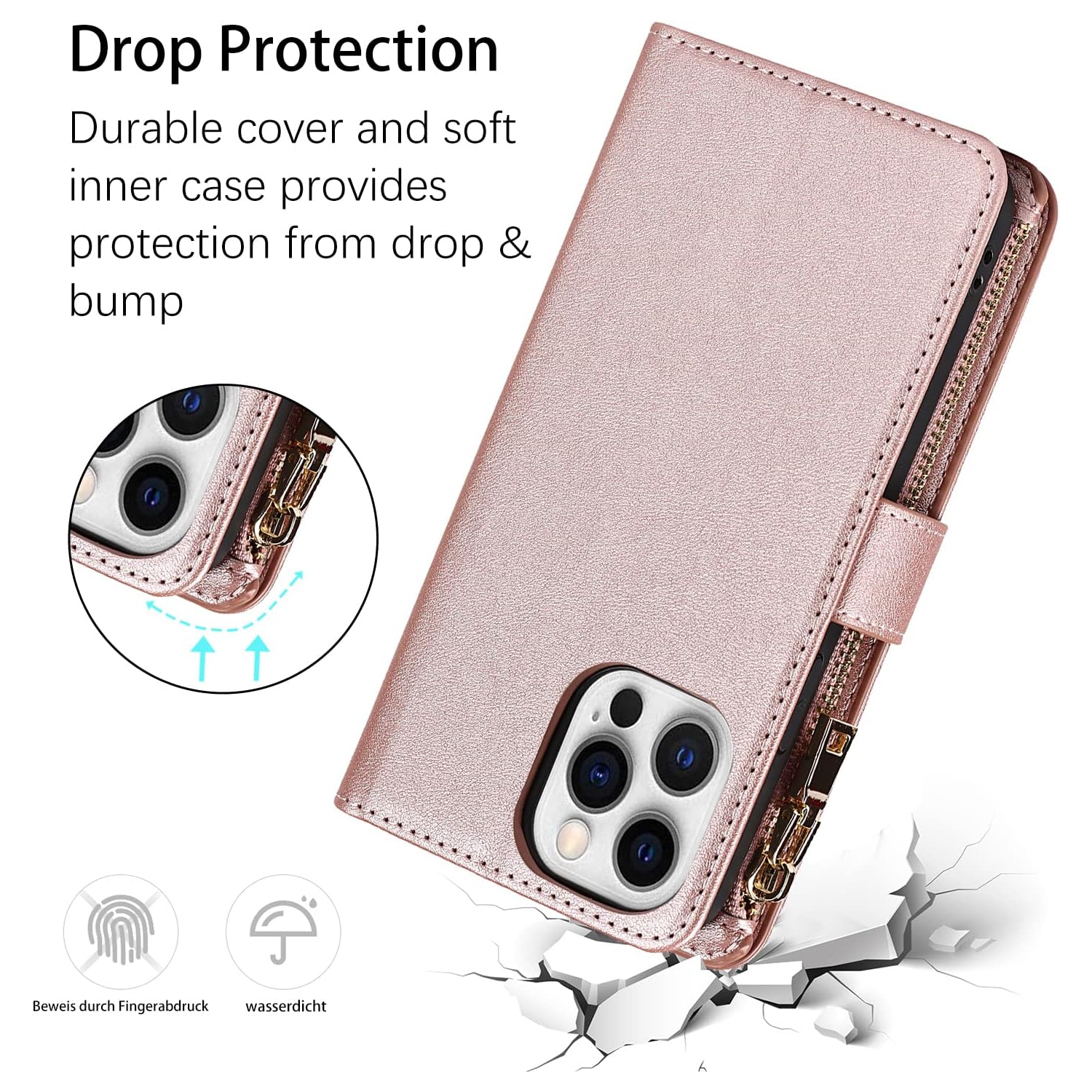 etui iPhone 14 Pro Case Wallet with Card Holder,iPhone 14 Pro Phone case for Women,Crossbody Zipper Wallet