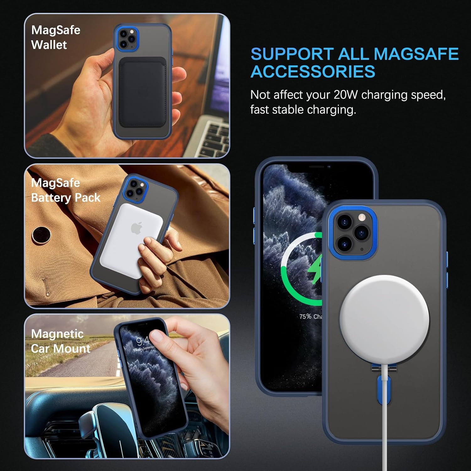 Magnetic Case for iPhone 11 Pro Max, Magnetic Kickstand iPhone 11 Pro Max Case Cover Anti-Yellowing Phone Cases