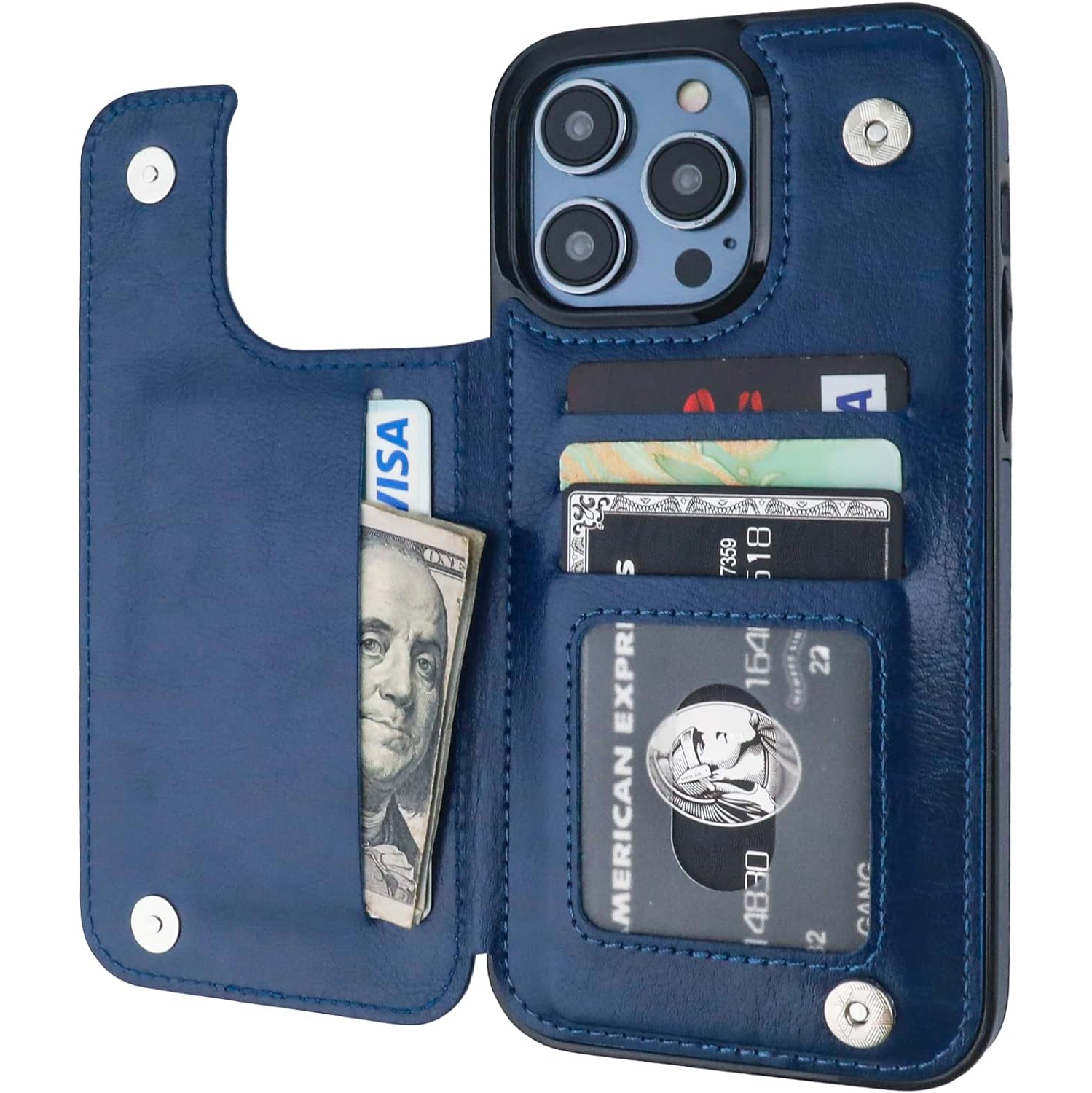 Compatible with iPhone 14 Pro Max Wallet Case with Card Holder, PU Leather Kickstand Card Slots Case, Double