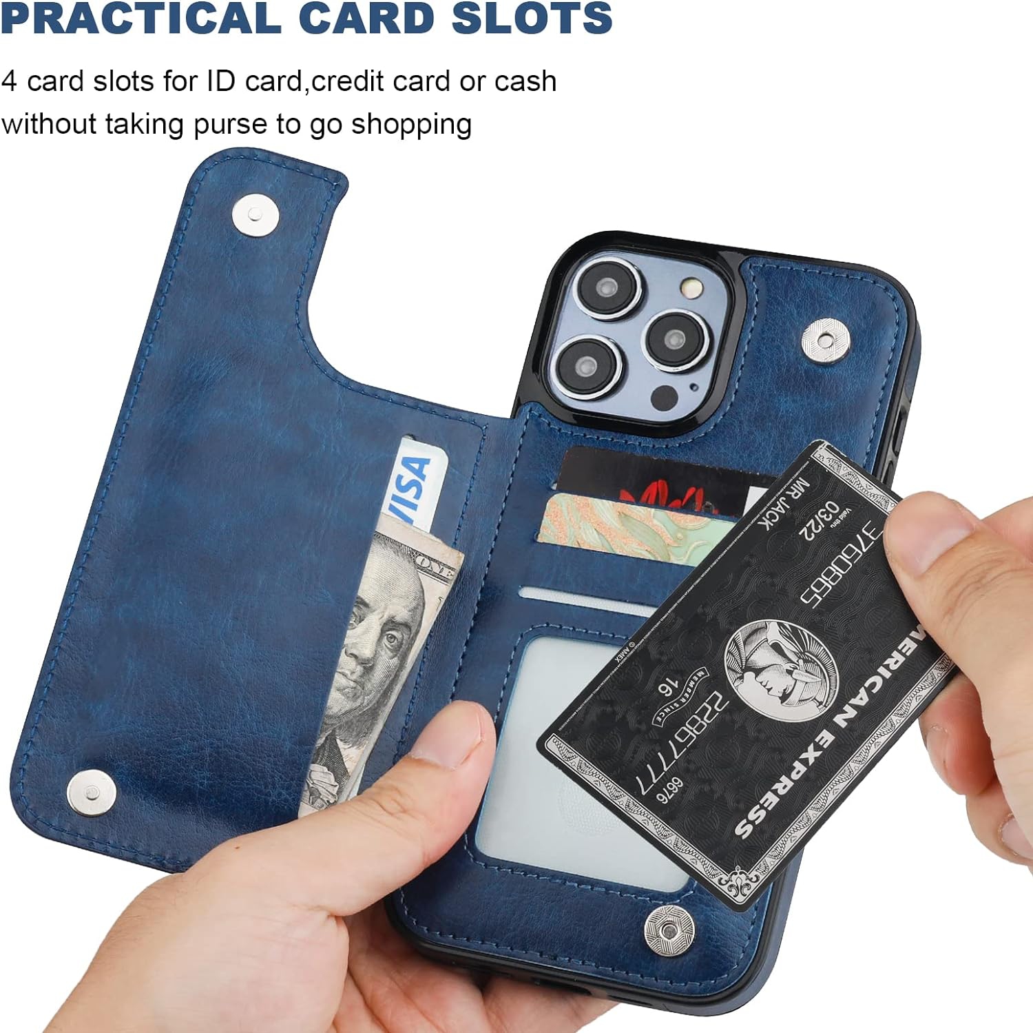 Compatible with iPhone 14 Pro Max Wallet Case with Card Holder, PU Leather Kickstand Card Slots Case, Double