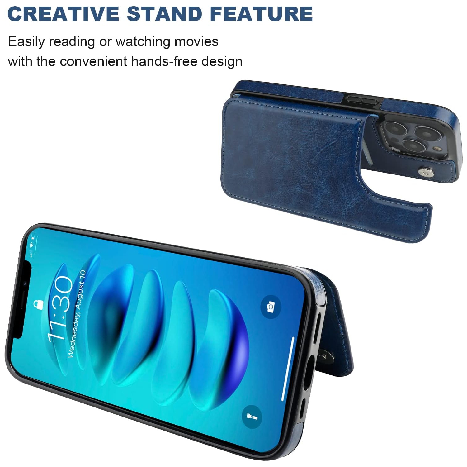 Compatible with iPhone 14 Pro Max Wallet Case with Card Holder, PU Leather Kickstand Card Slots Case, Double