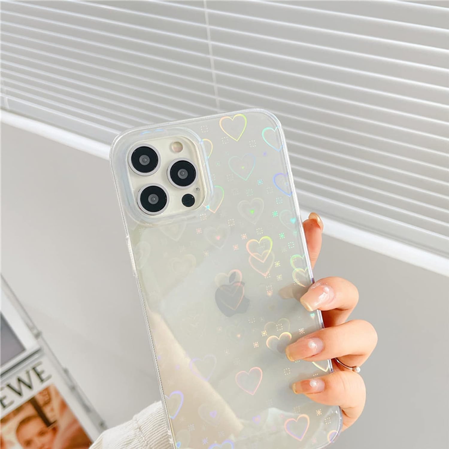Compatible with iPhone 11 Pro Max Case, Love Clear Holographic Heart Phone Case for Women Kids, Aesthetic Glitter