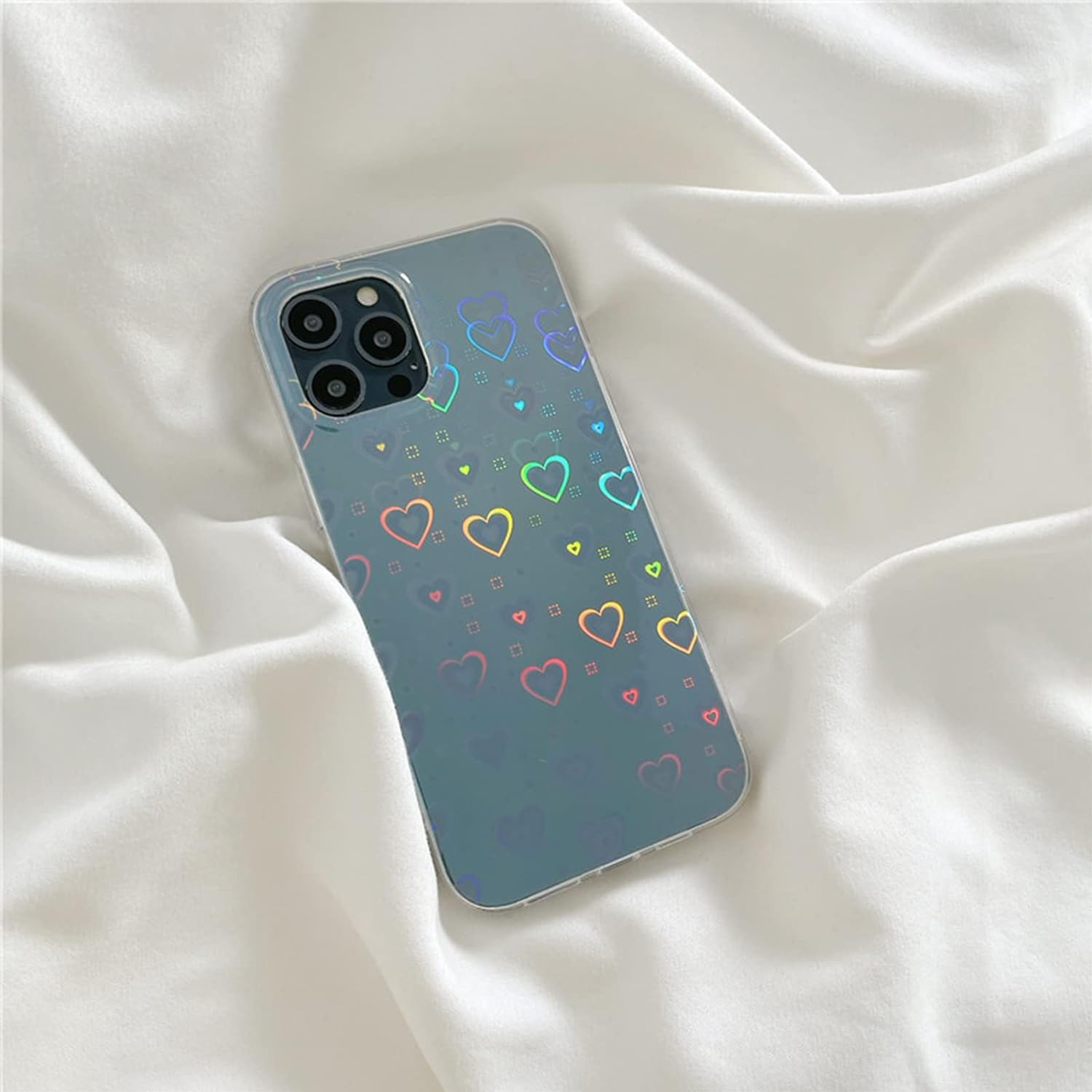 Compatible with iPhone 11 Pro Max Case, Love Clear Holographic Heart Phone Case for Women Kids, Aesthetic Glitter