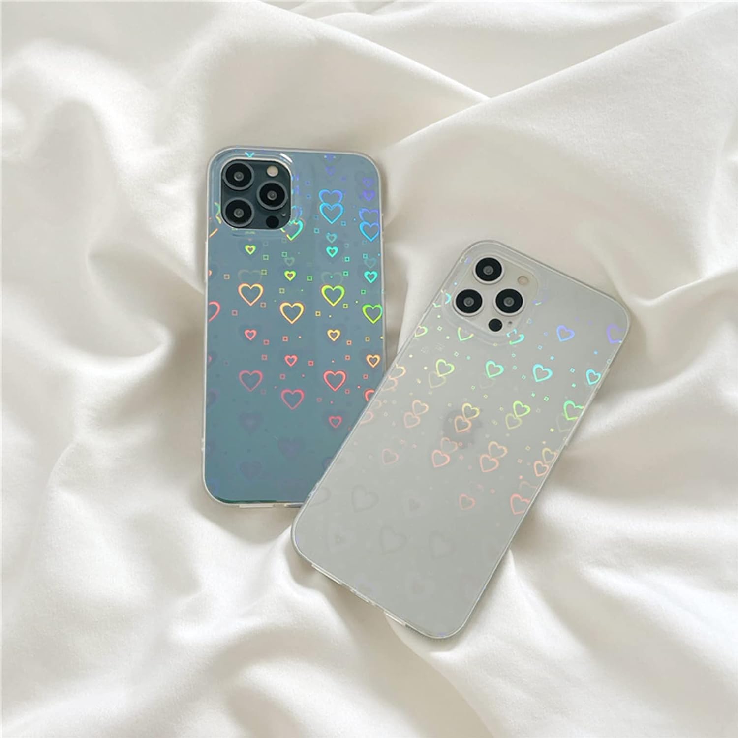 Compatible with iPhone 11 Pro Max Case, Love Clear Holographic Heart Phone Case for Women Kids, Aesthetic Glitter