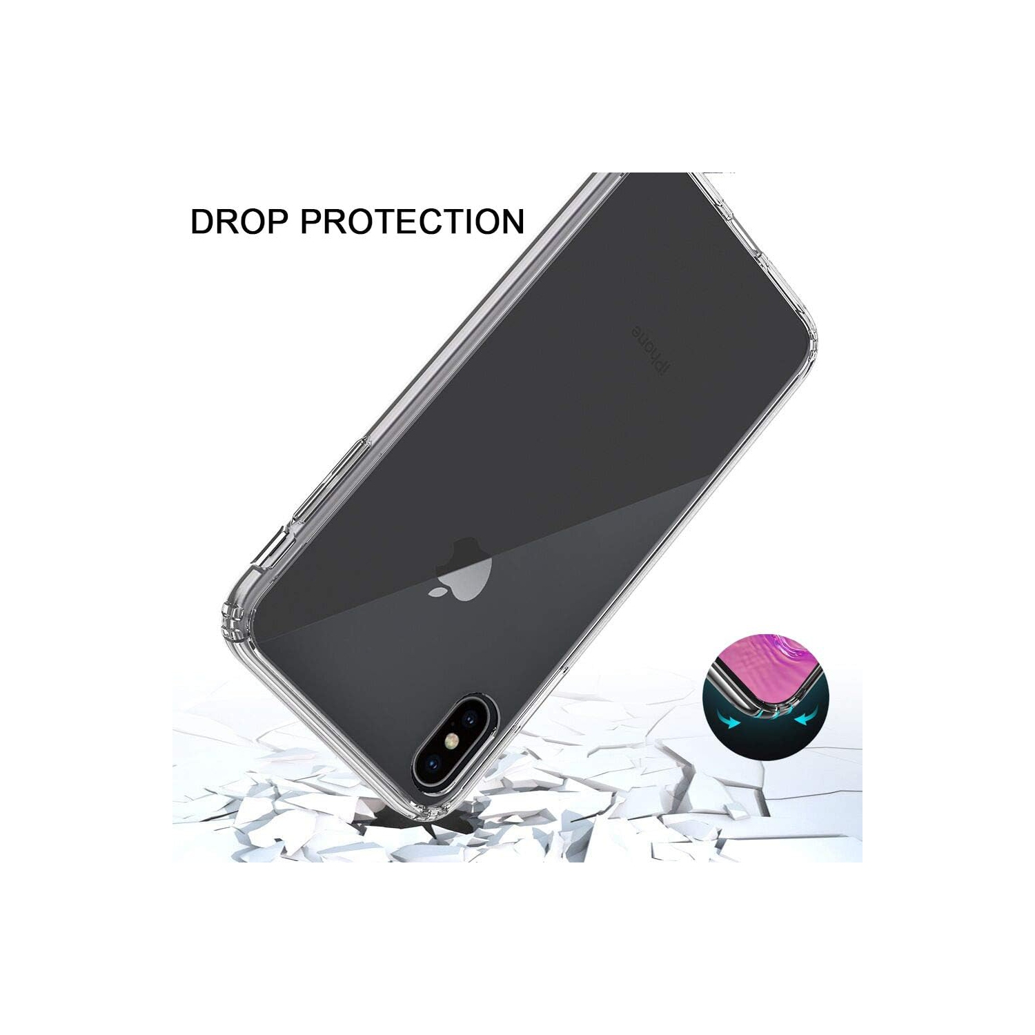 iPhone Xs Case/iPhone X Case Transparent Hard PC Back + Soft TPU Bumper, [Shock-Absorption] [Full Protection]