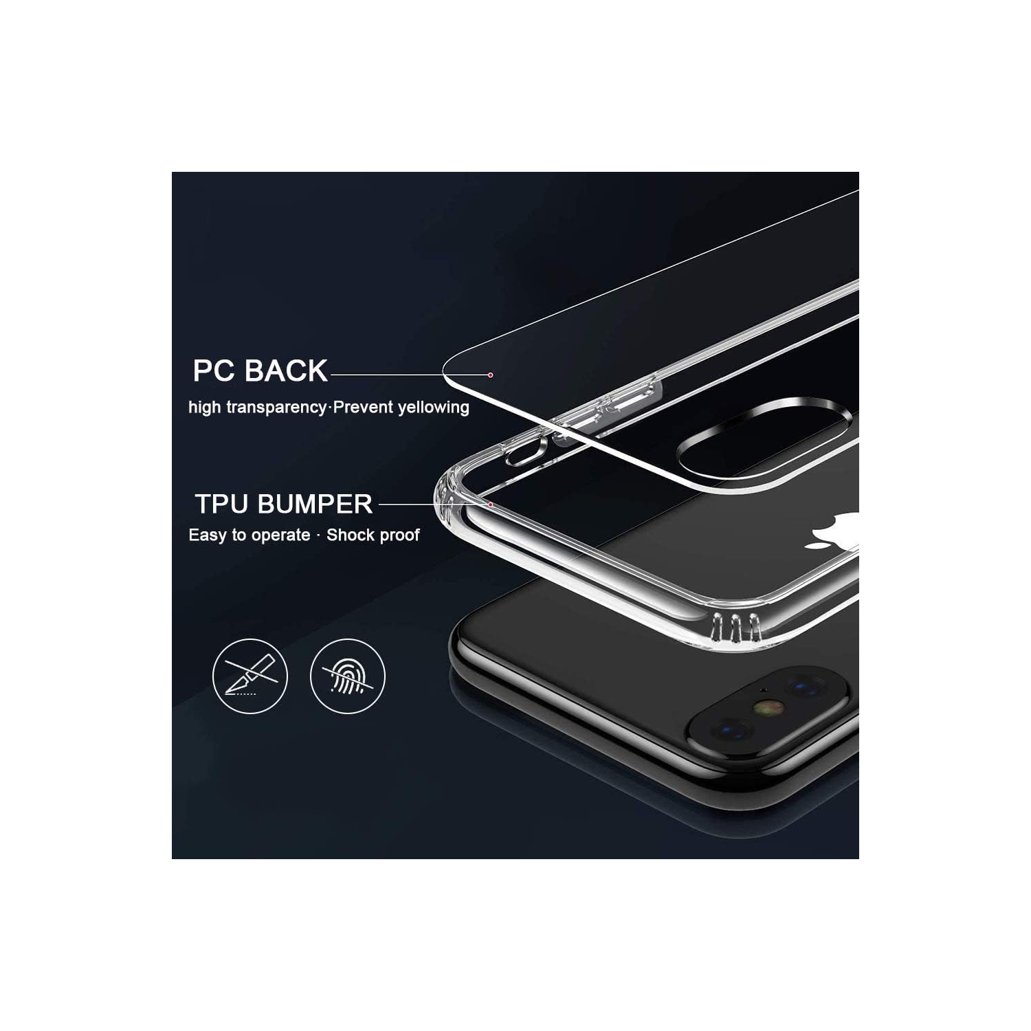 iPhone Xs Case/iPhone X Case Transparent Hard PC Back + Soft TPU Bumper, [Shock-Absorption] [Full Protection]