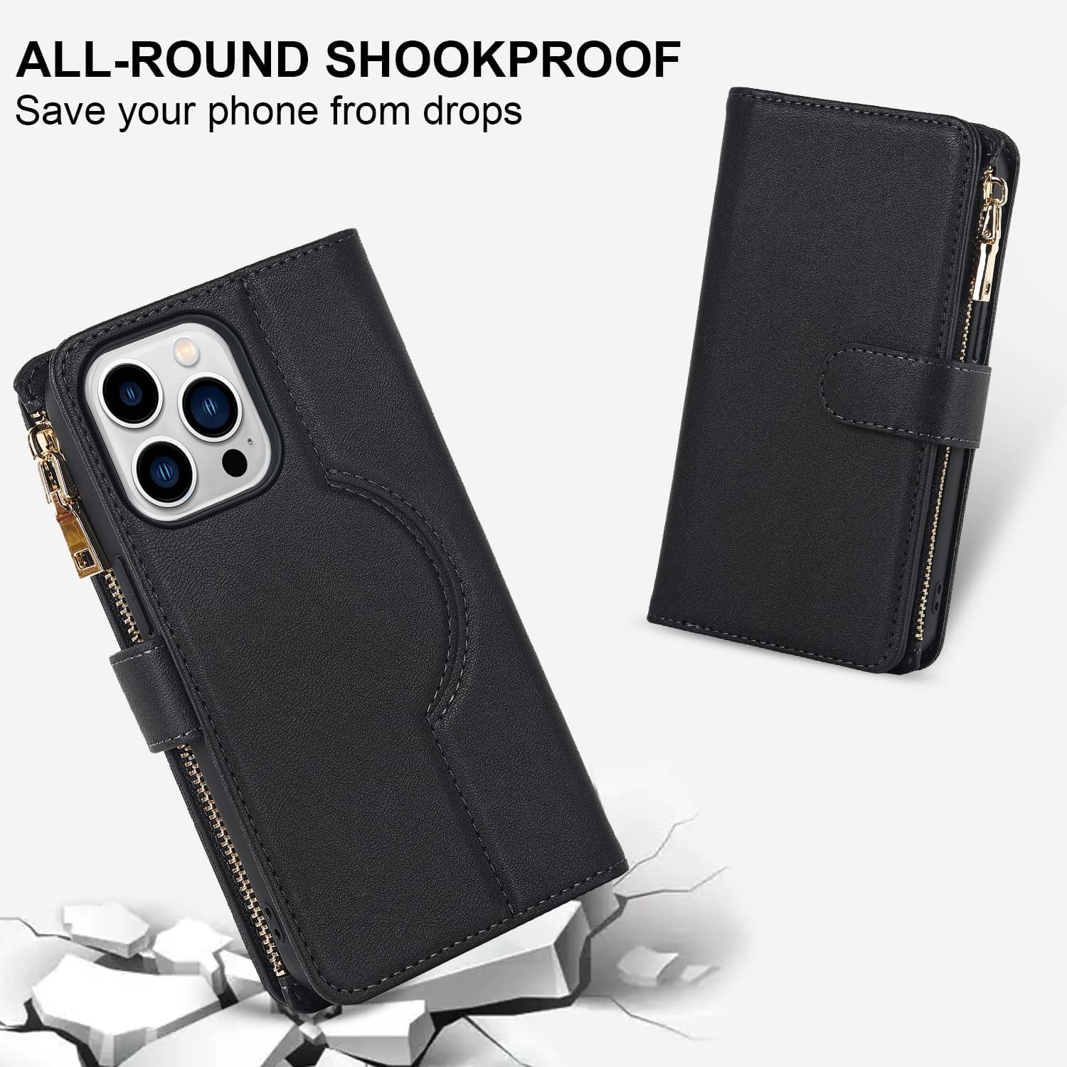 etui iPhone 13 Pro Case Wallet Magsafe Compatible,iPhone 13 Pro Phone case with Card Holder,Magnetic Zipper