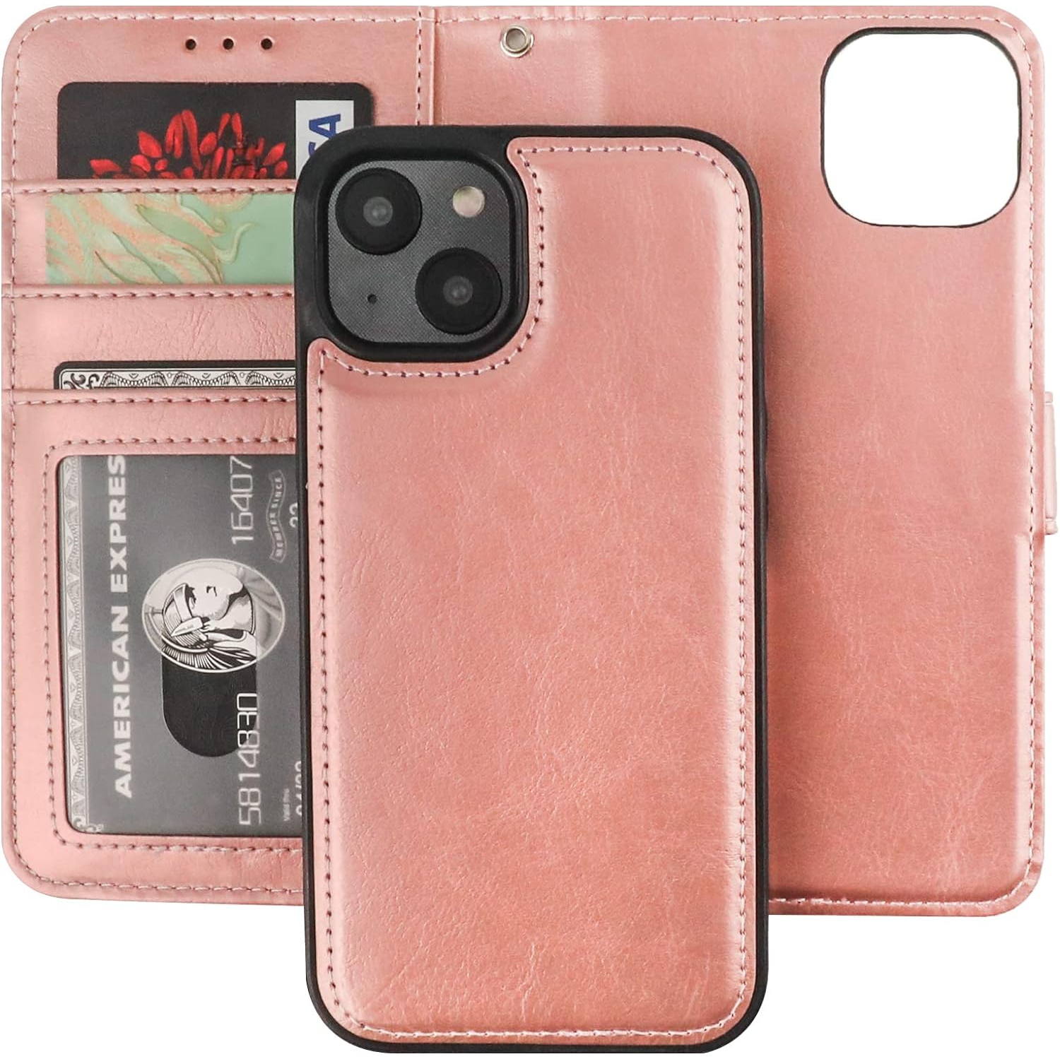 Detachable Wallet Case for iPhone 14 RFID Blocking Card Slots Holder Premium PU Leather Magnetic Kickstand
