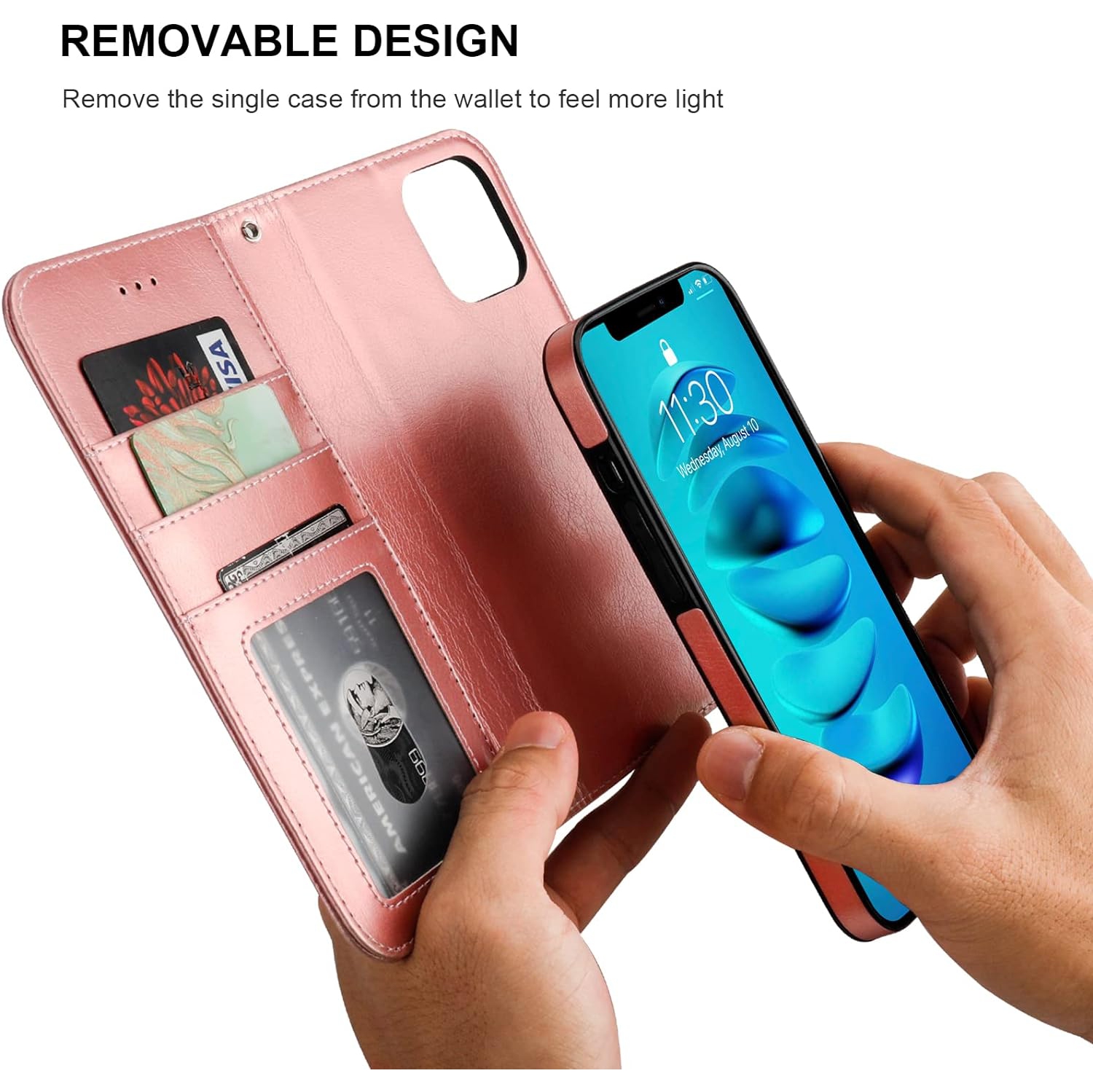 Detachable Wallet Case for iPhone 14 RFID Blocking Card Slots Holder Premium PU Leather Magnetic Kickstand