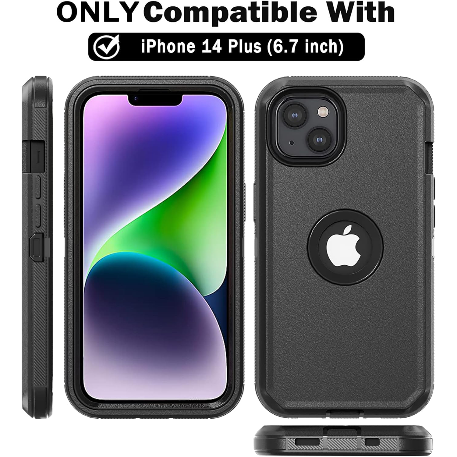 Phone Case for iPhone 14 Plus Case,Heavy Duty Hard Shockproof Armor Protector Case Cover with Belt Clip Holster