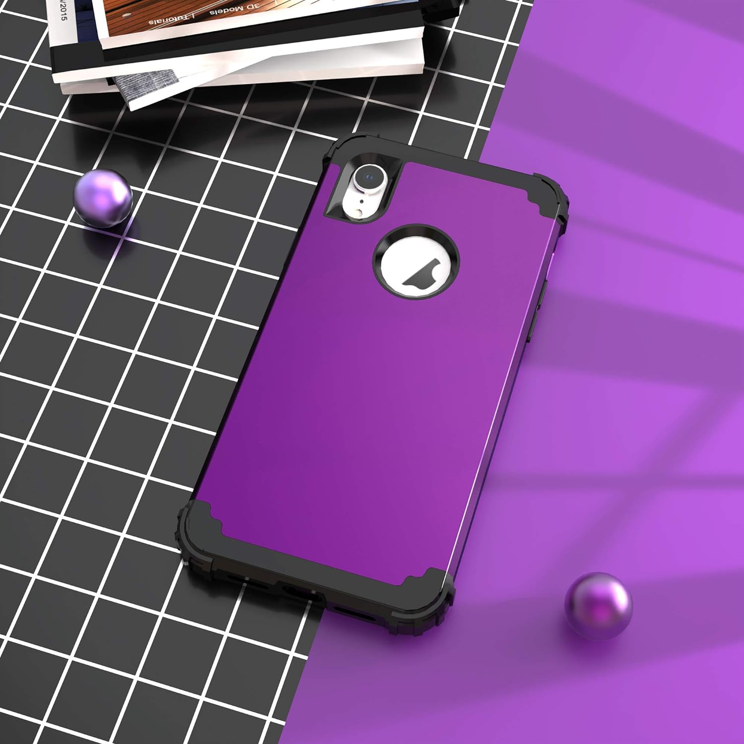 iPhone XR Case with Tempered Glass Screen Protector, 3 in 1 Shockproof Slim Hybrid Heavy Duty Hard PC Cover Soft