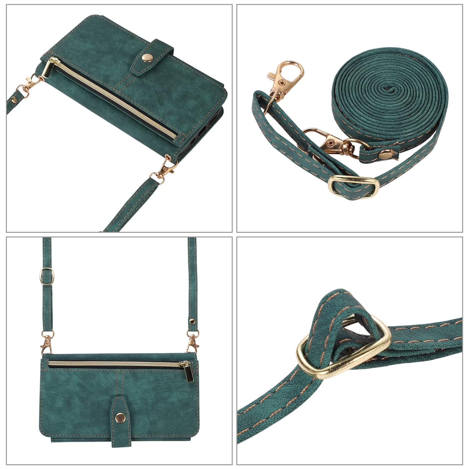 Crossbody Wallet Case for iPhone 12/iPhone 12 Pro 6.1 inch, 9 Card Slots Adjustable Crossbody Zipper Cover