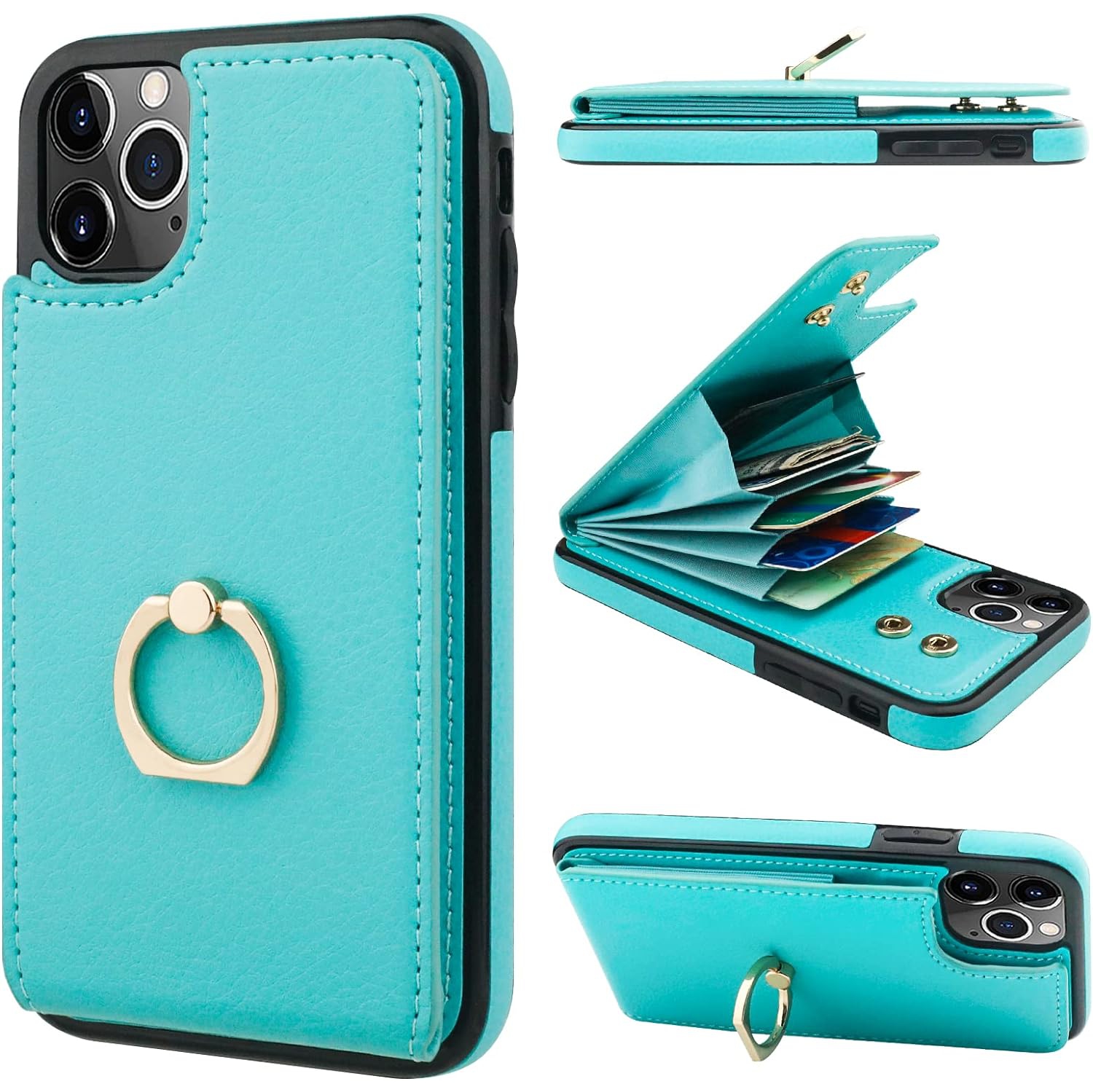 Compatible with iPhone 11 Pro Max Case Wallet with Card Holder, 360°Rotation Finger Ring Holder Kickstand