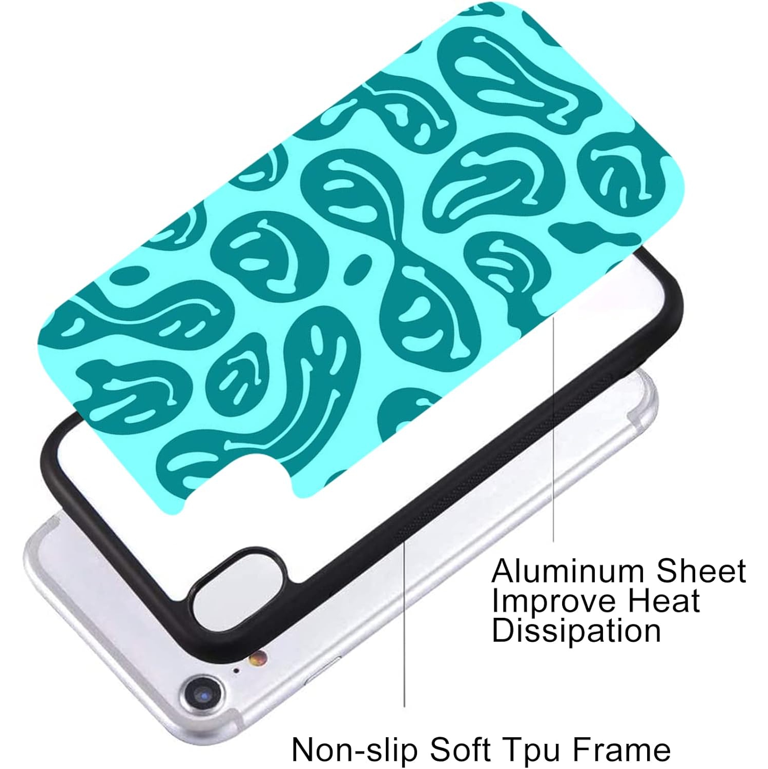 for iPhone XR Girls Women Cute Case Blue Trippy Smiley Face Print Soft TPU Hard Back Shockproof Anti-Scratch