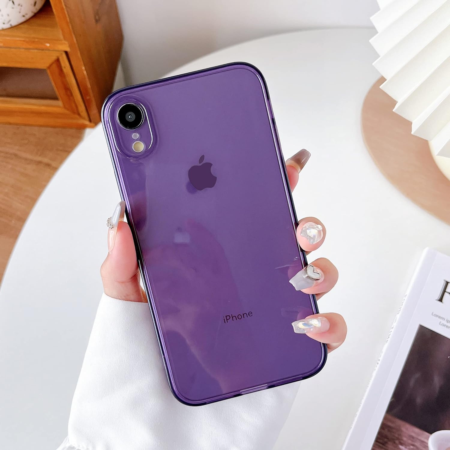 Case for iPhone XR,Clear Soft Silicone Bumper Protective Retro Color Transparent Shockproof Phone Case - Purple