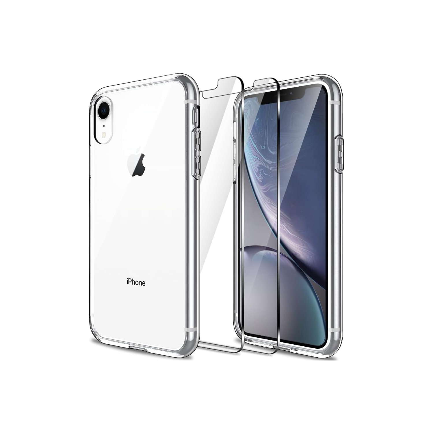 Case for iPhone XR with 2 Pack Screen Protector Tempered Glass, Full Protection Case -Clear