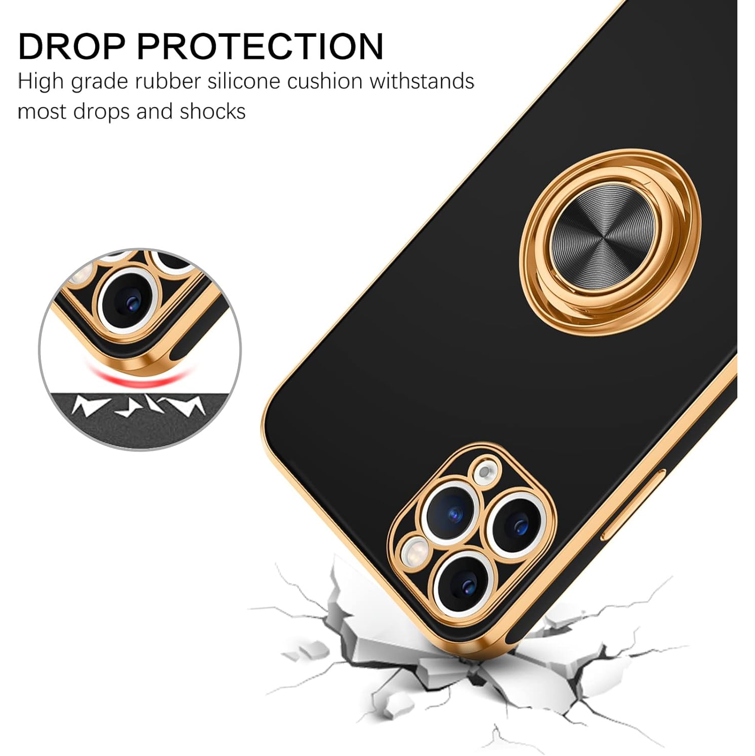 iPhone 11 Pro Case, iPhone 11 Pro Phone Case Ring Holder Edge Plating Rotation Kickstand Soft Silicone TPU