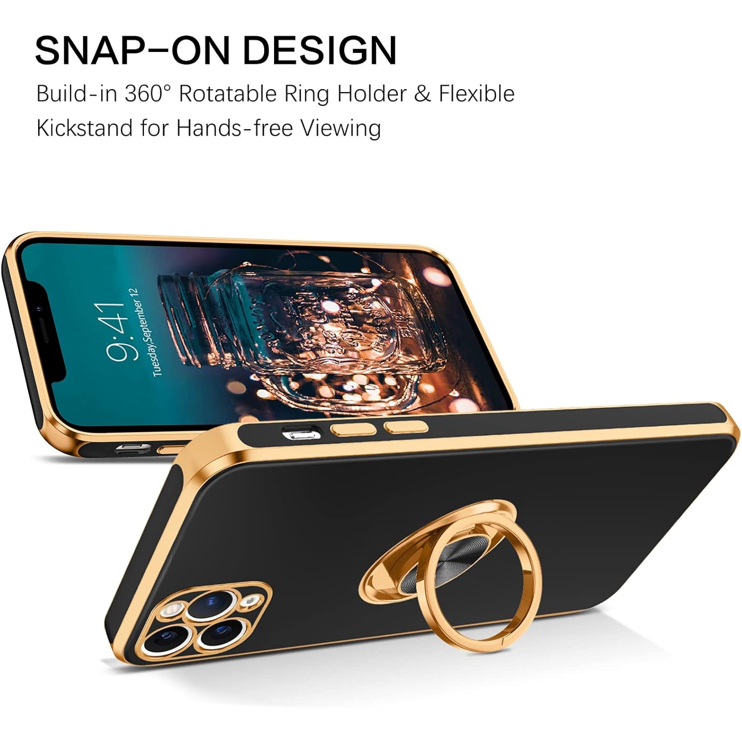 iPhone 11 Pro Case, iPhone 11 Pro Phone Case Ring Holder Edge Plating Rotation Kickstand Soft Silicone TPU
